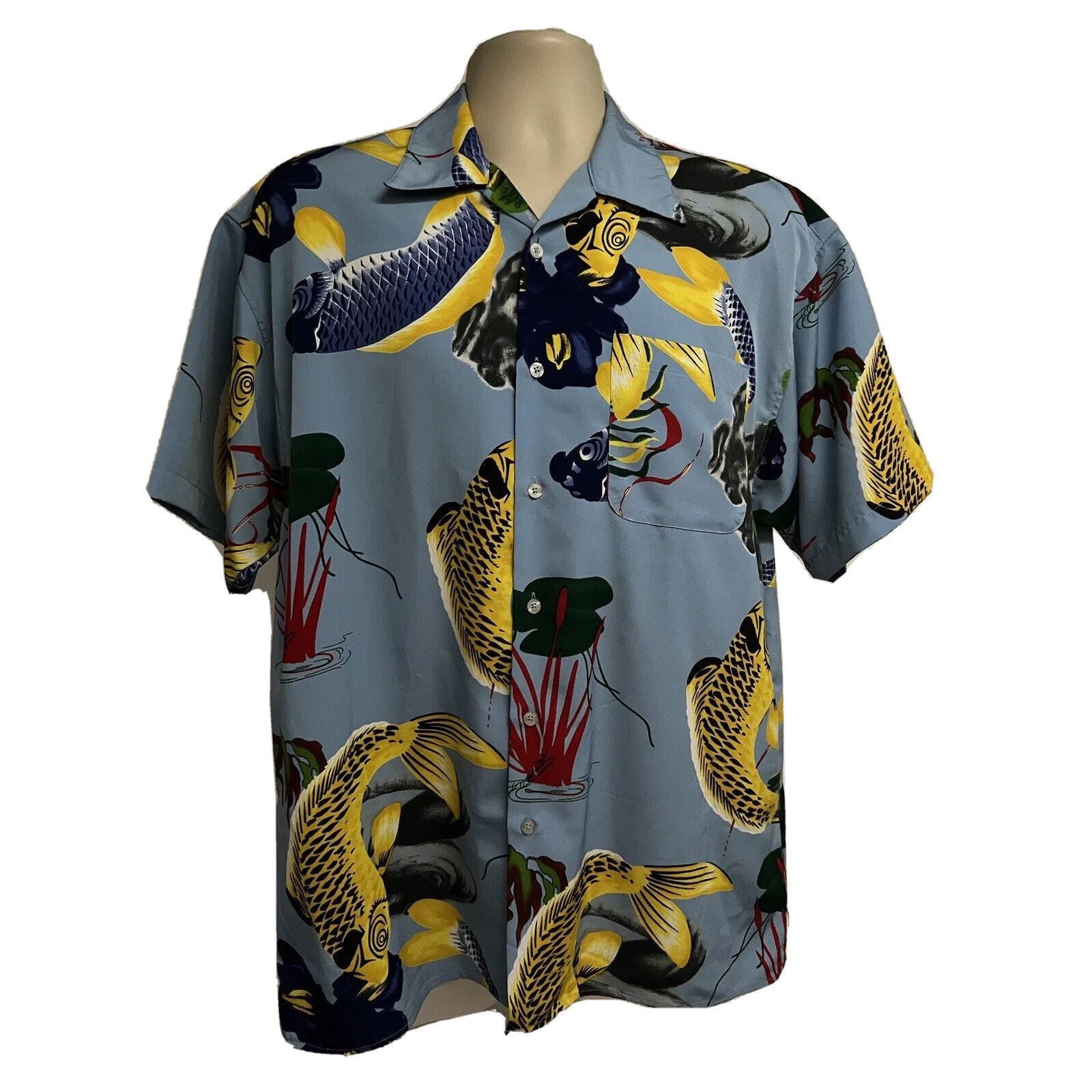 Koman Koman Blue Vintage Hawaiian Koi Fish Button Shirt M Pocket Size US M / EU 48-50 / 2 - 1 Thumbnail