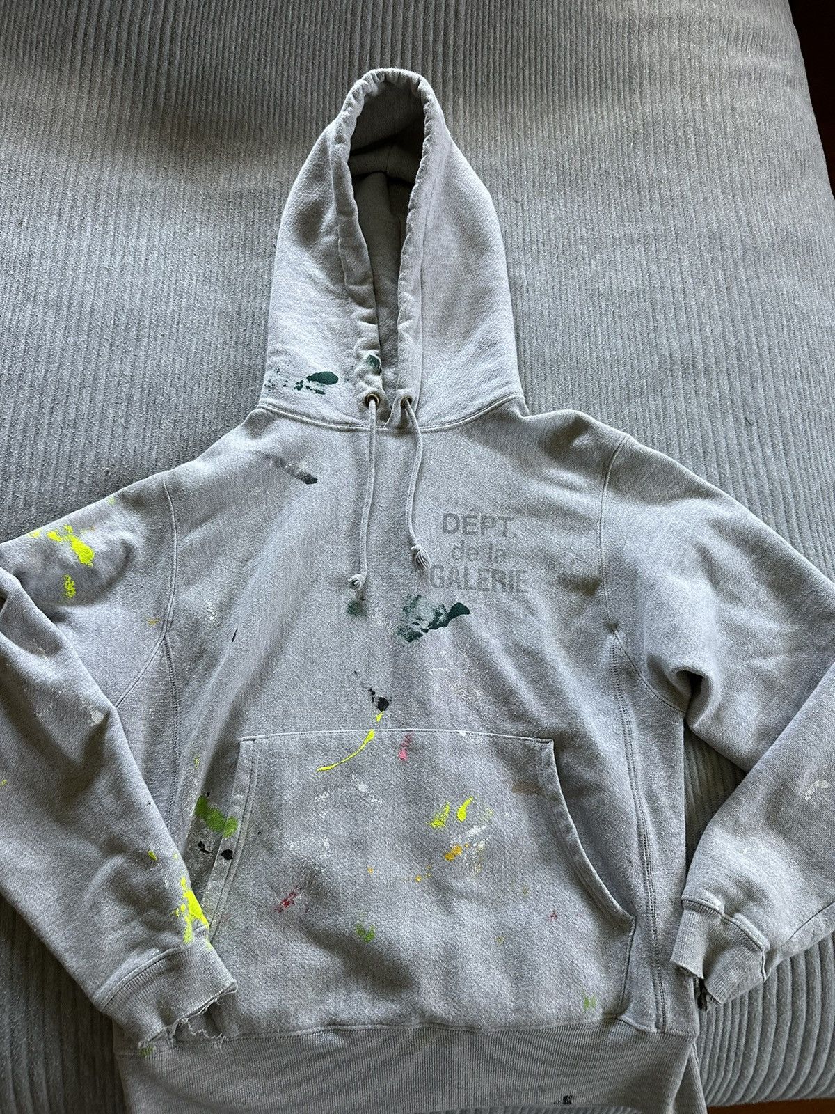 image of Gallery Dept Paint Splatter Hoodie Size Small in Grey, Men's