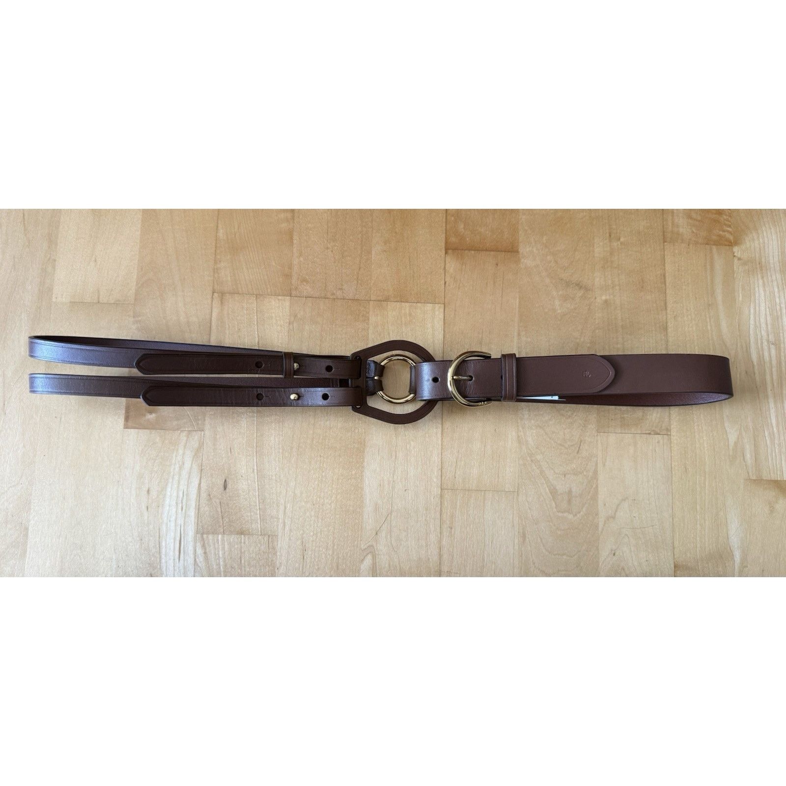 RARE Polo Ralph Lauren Black Leather D Ring Brass Tri Equestrian Belt XL Ralph Lauren Tri Strap Leather D Ring Equestrian Belt 1X main image 3