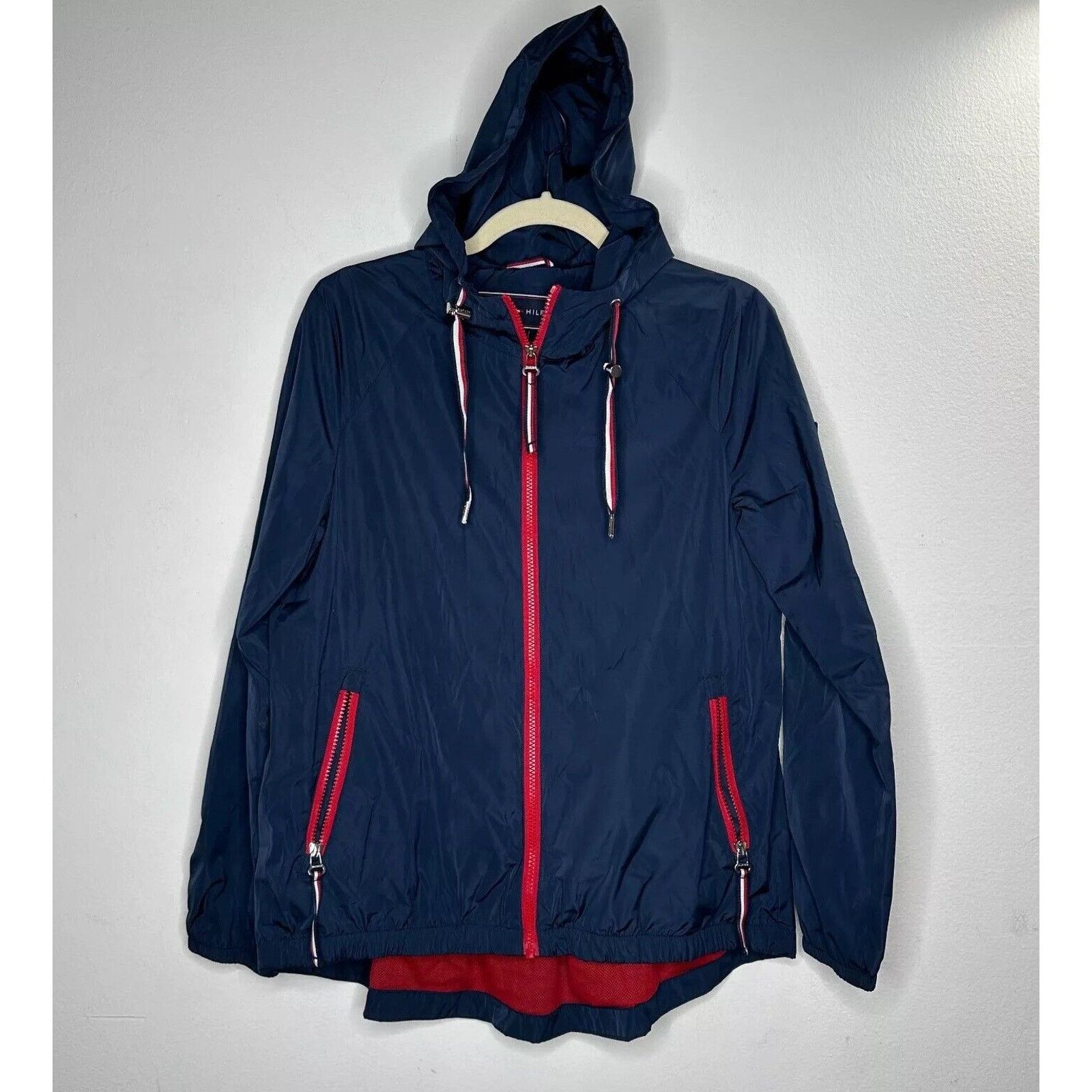 Tommy Hilfiger Tommy Hilfinger Navy Hooded Long Sleeve Zip Windbreaker S Size S / US 4 / IT 40 - 1 Thumbnail