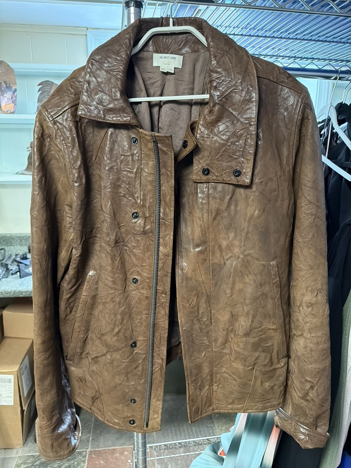Helmut Lang Helmut Lang wrinkled leather biker jacket Size US M / EU 48-50 / 2 - 1 Thumbnail