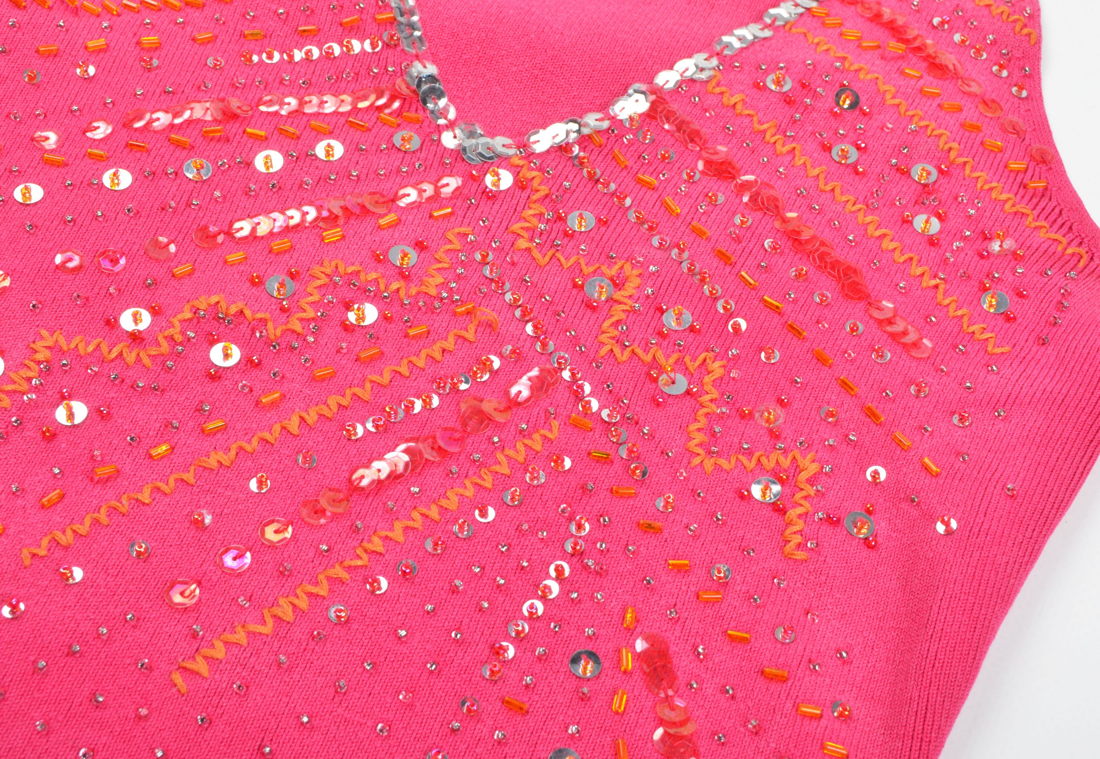 NEXT Vintage Next Y2K Glam Pink Beaded V-Neck Top Size S / US 4 / IT 40 - 5 Thumbnail