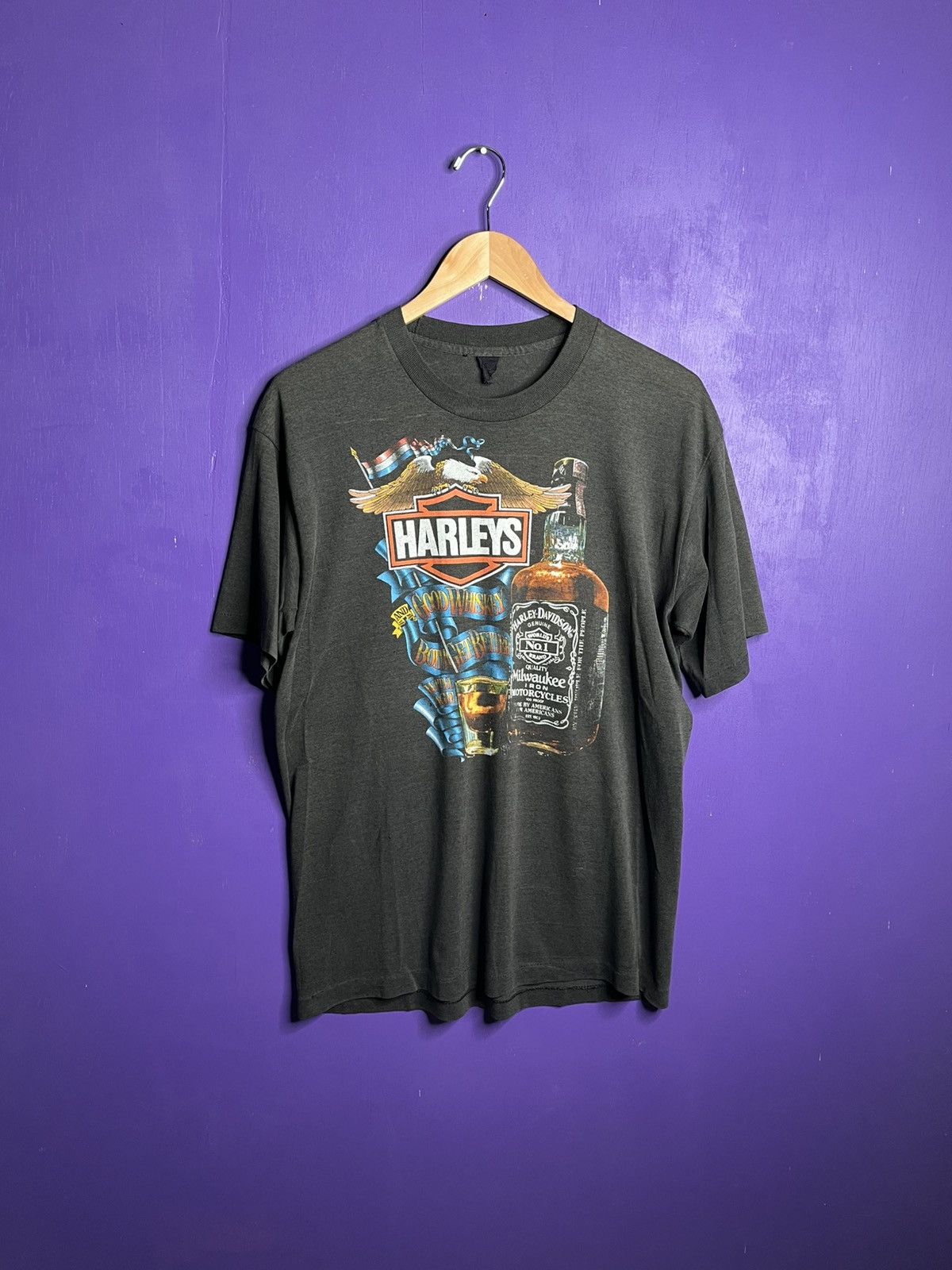 Harley Davidson × Vintage Vintage 1988 Harley Davidson whiskey bottle t-shirt Size US L / EU 52-54 / 3 - 1 Thumbnail