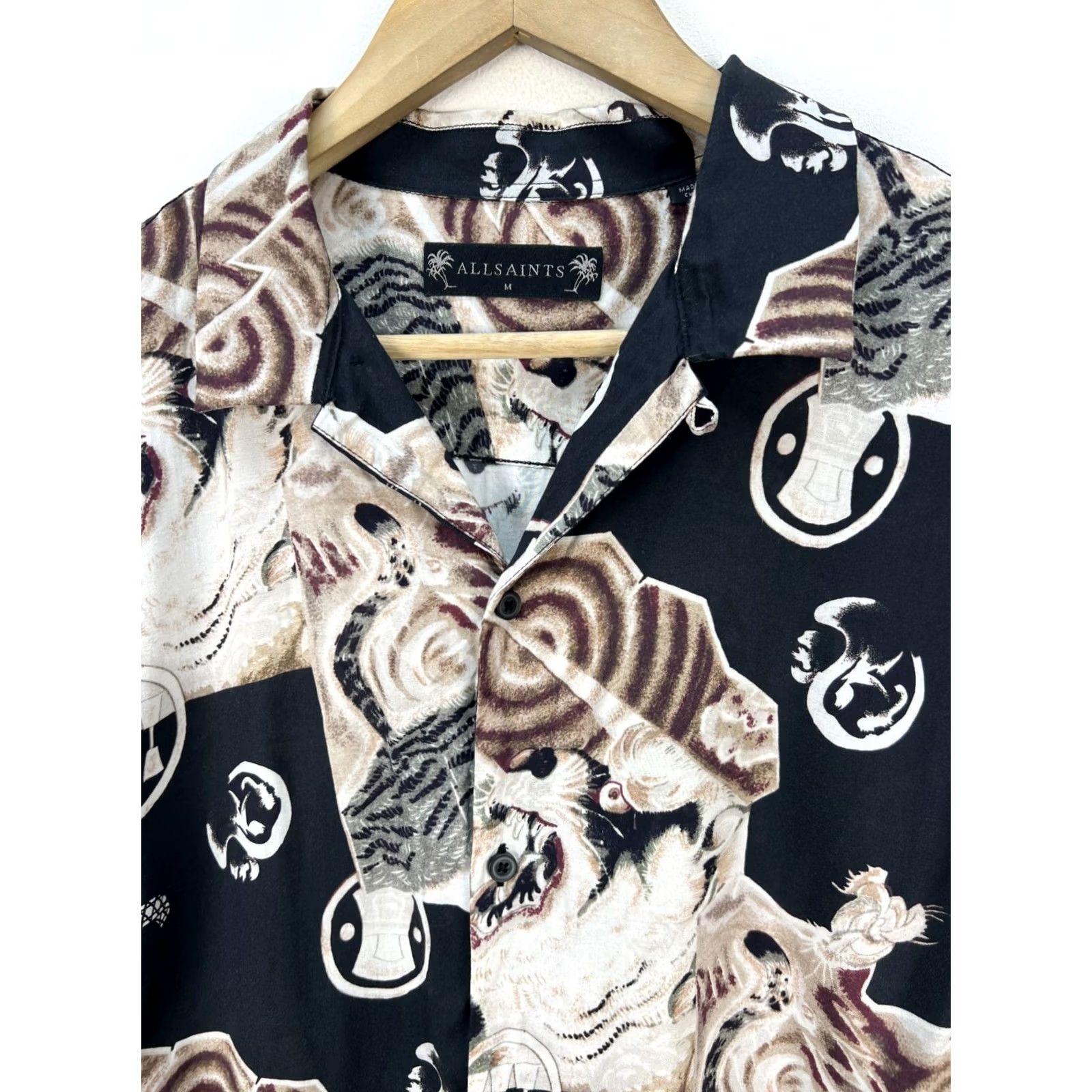 Allsaints AllSaints Tiger Floral Hawaiian Shirt Long Sleeve Viscose Beast Akita Print Mens Size US S / EU 44-46 / 1 - 2 Thumbnail