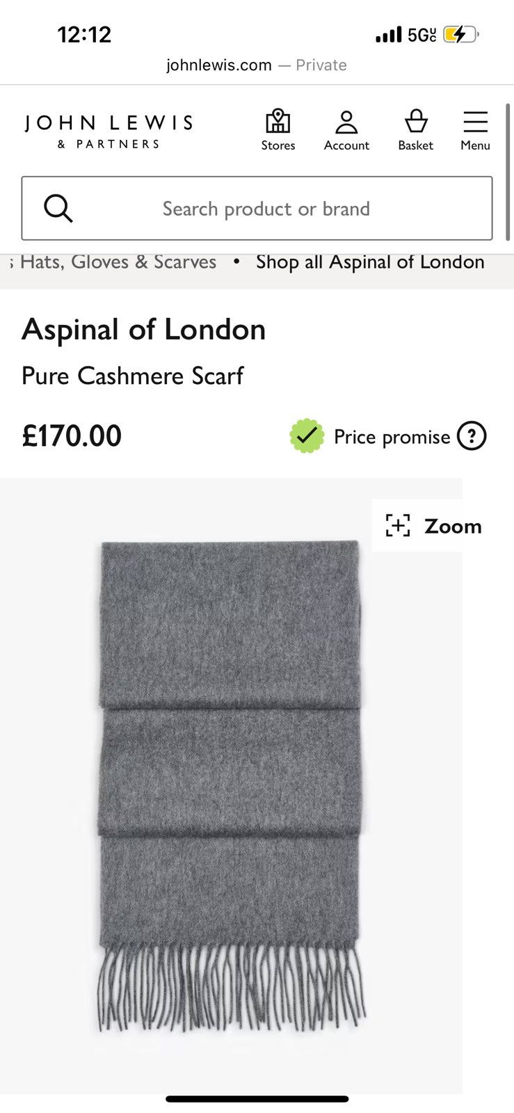 Aspinal of London Dark Grey Cashmere Scarf - “MR” embroidery Size ONE SIZE - 5 Thumbnail