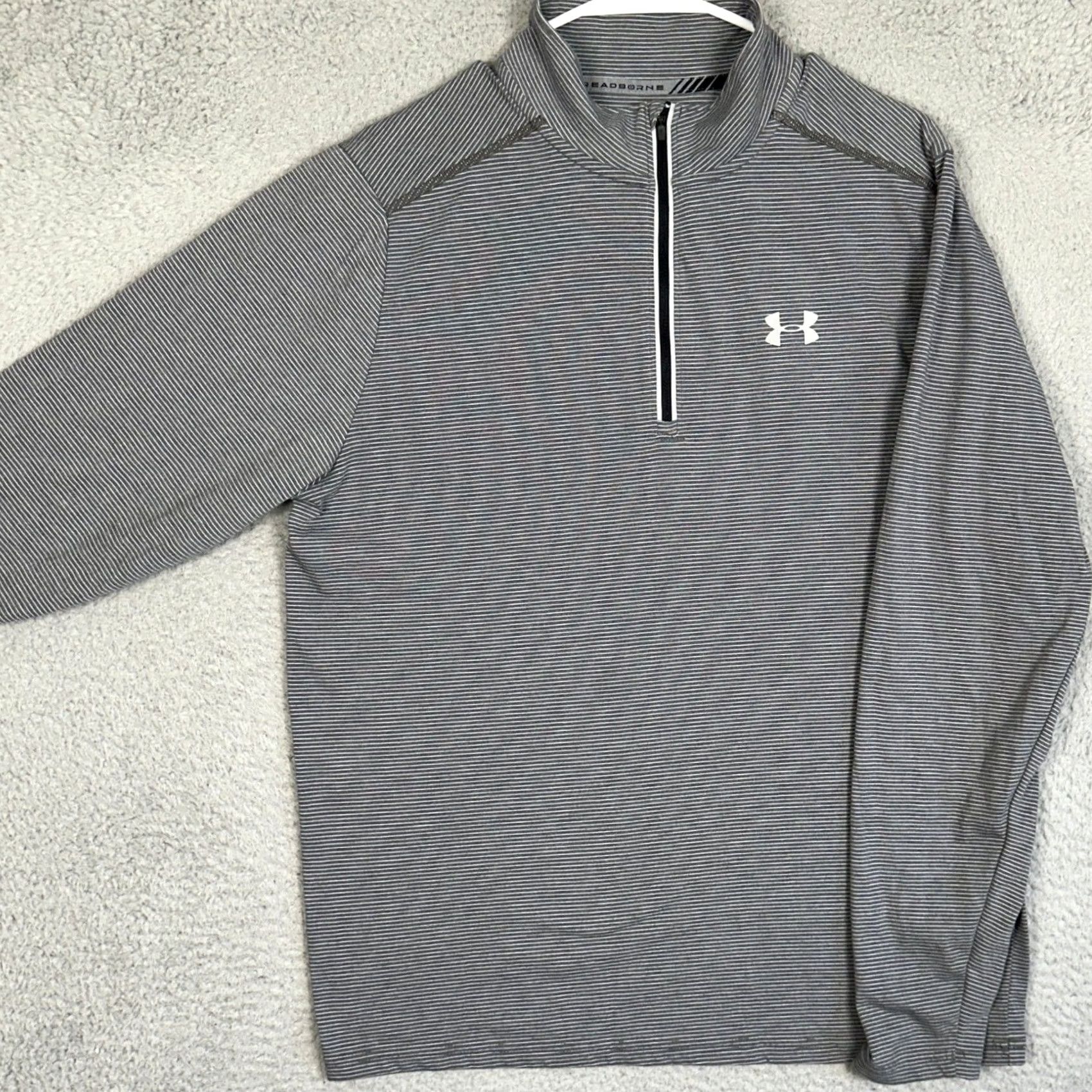 Under Armour Under Armour Shirt Mens Large Grey HeatGear Fitted Striped Quarter Zip Pullover Size US L / EU 52-54 / 3 - 2 Thumbnail