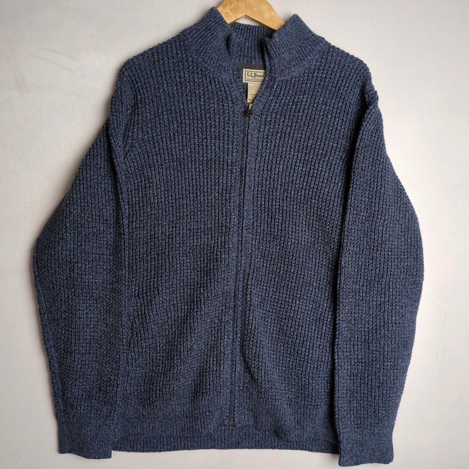 Vintage VINTAGE LL Bean Sweater Jacket Mens XL Blue Waffle-Knit Full Zip Mock Neck Heavy Size US XL / EU 56 / 4 - 2 Thumbnail