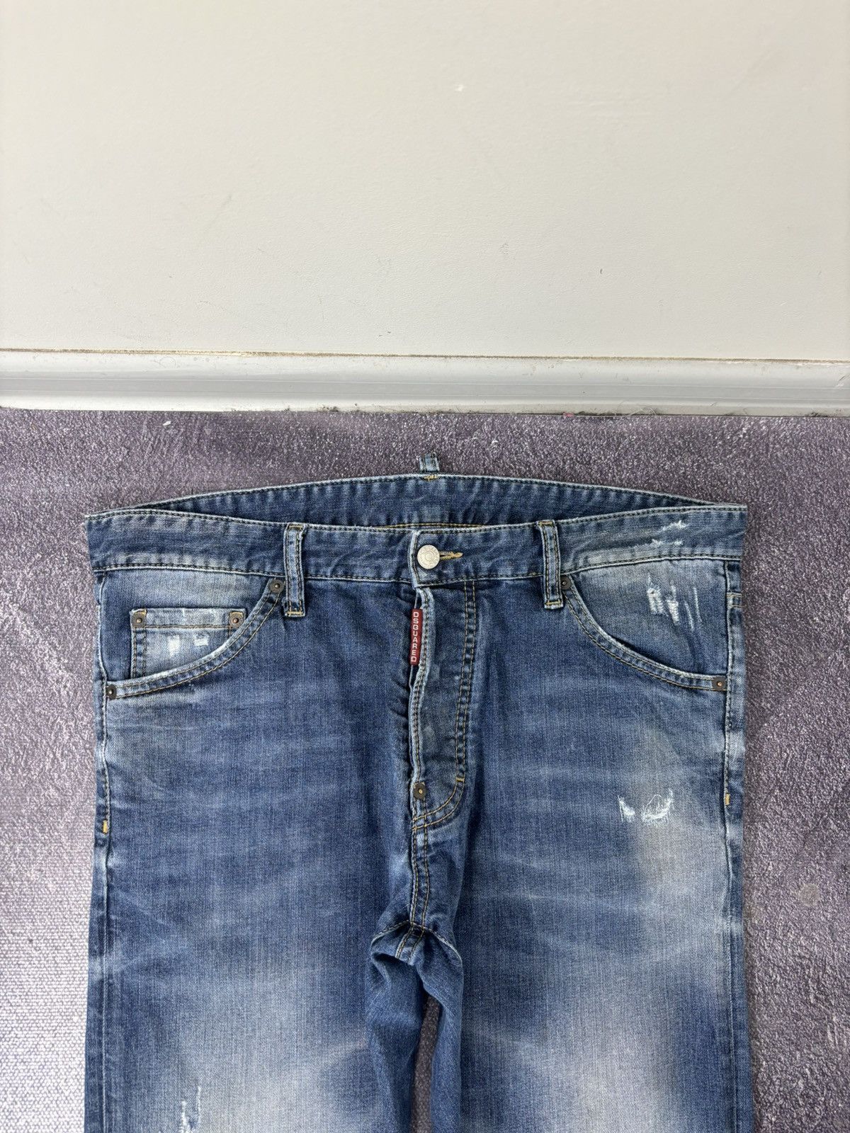 Dsquared2 Dsquared2 Ripped Faded Blue Slim Fit Tapered Denim Jeans Size US 34 / EU 50 - 6 Thumbnail
