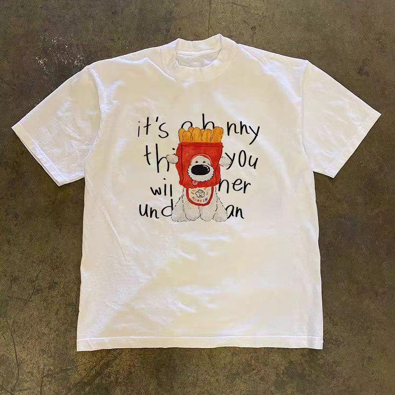 Vintage White Washed Vintage T-Shirt with "French Fries Dog" Print Size US M / EU 48-50 / 2 - 1 Thumbnail