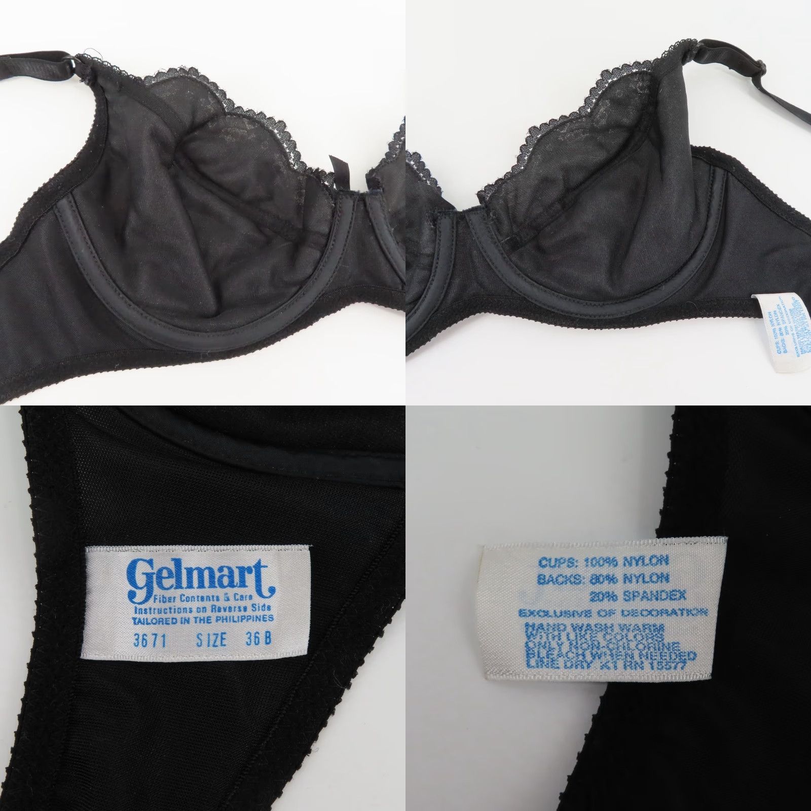 Vintage VINTAGE Gelmart Bra 36B Black Lace Underwire Padded Balconette Womens Size ONE SIZE - 8 Thumbnail