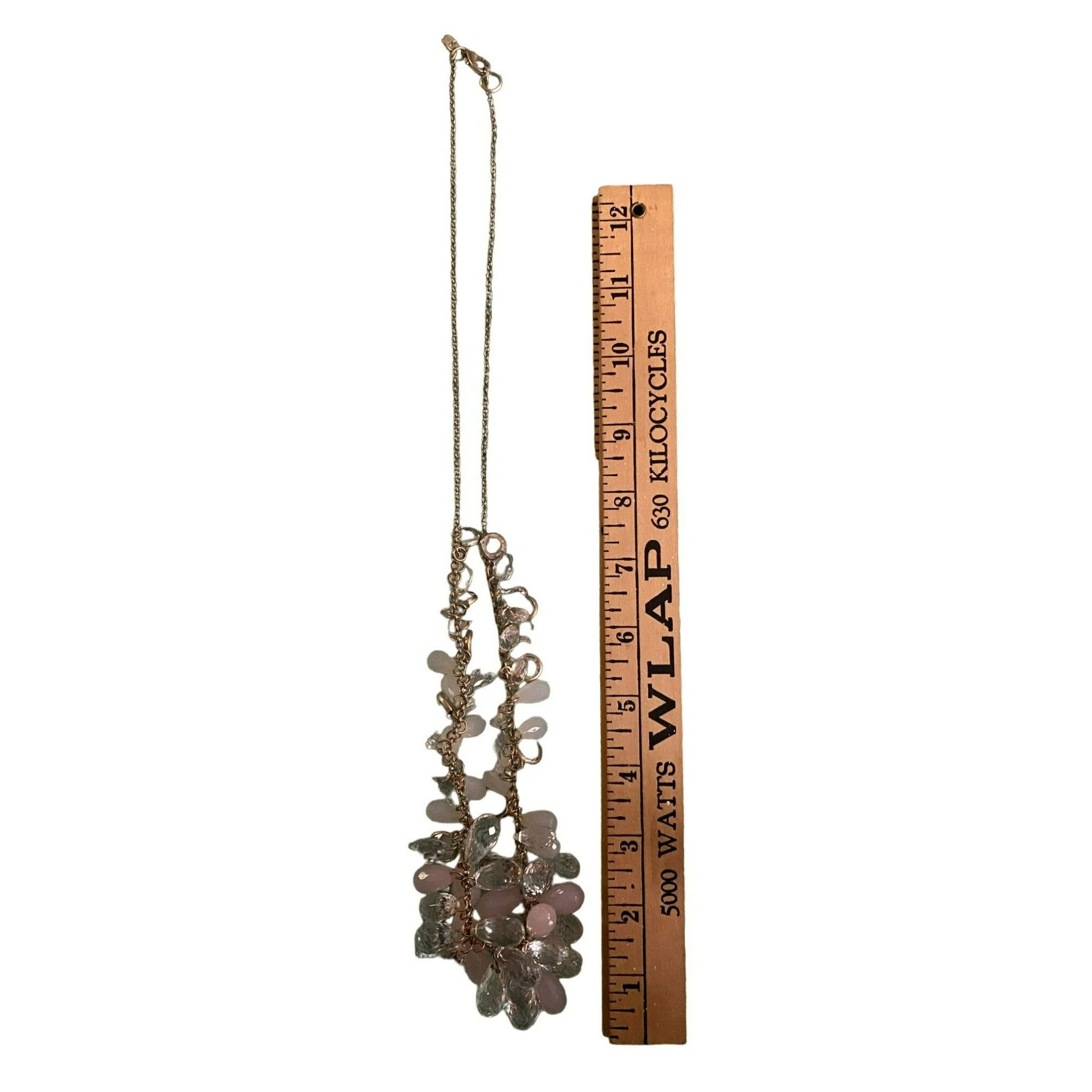 Other Pink Clear Beaded Necklace With Gold Tone Chain 28" Long Size ONE SIZE - 4 Thumbnail