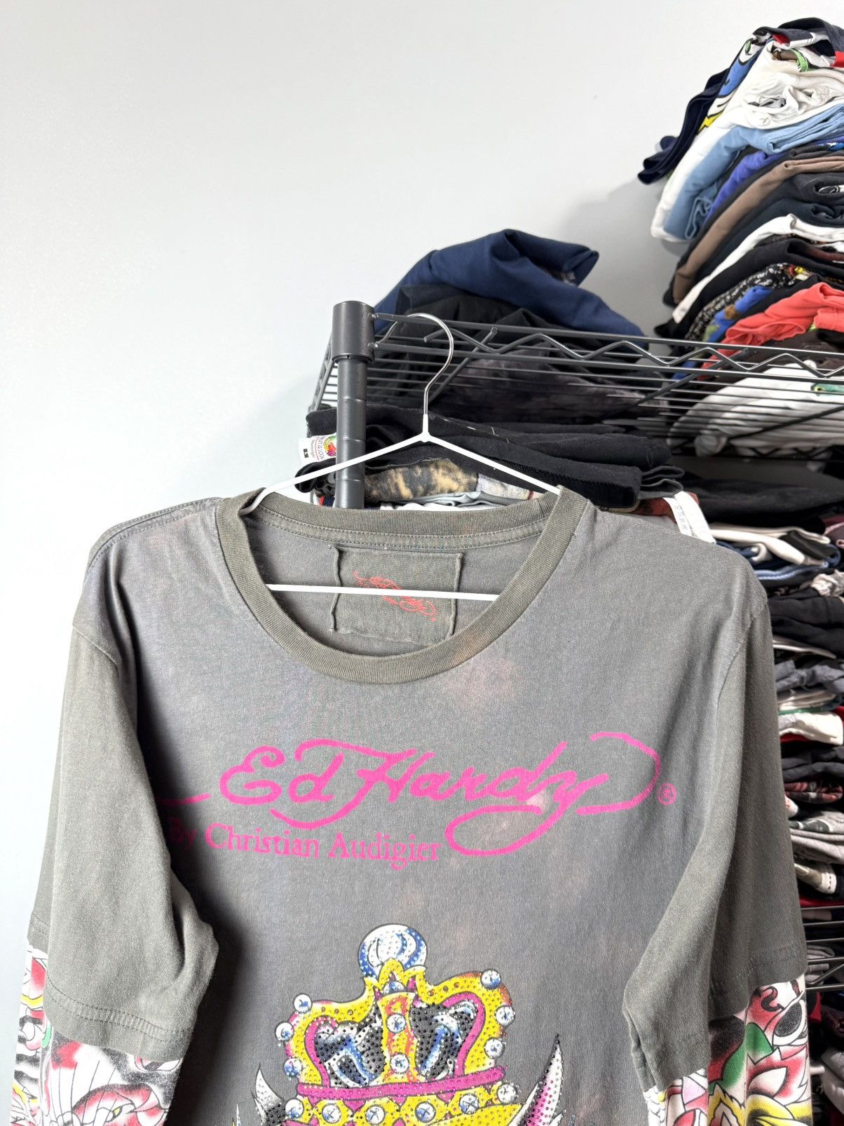 Christian Audigier Vintage Ed Hardy Rhinestones Wolf Longsleeve Punk Rock Size US XL / EU 56 / 4 - 3 Thumbnail