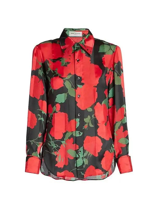 Saint Laurent Paris o1s1wg110924 Shirt in Floral Silk Muslin in Multicolor Size M / US 6-8 / IT 42-44 - 1 Thumbnail