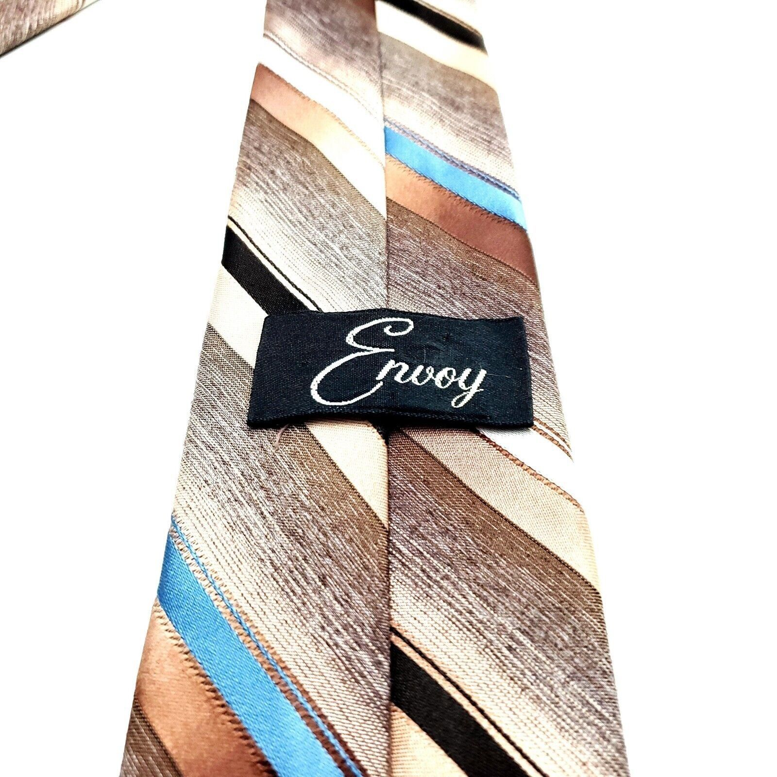 Vintage Envoy Polyester Tie Brown Striped Short Skinny Size ONE SIZE - 4 Thumbnail