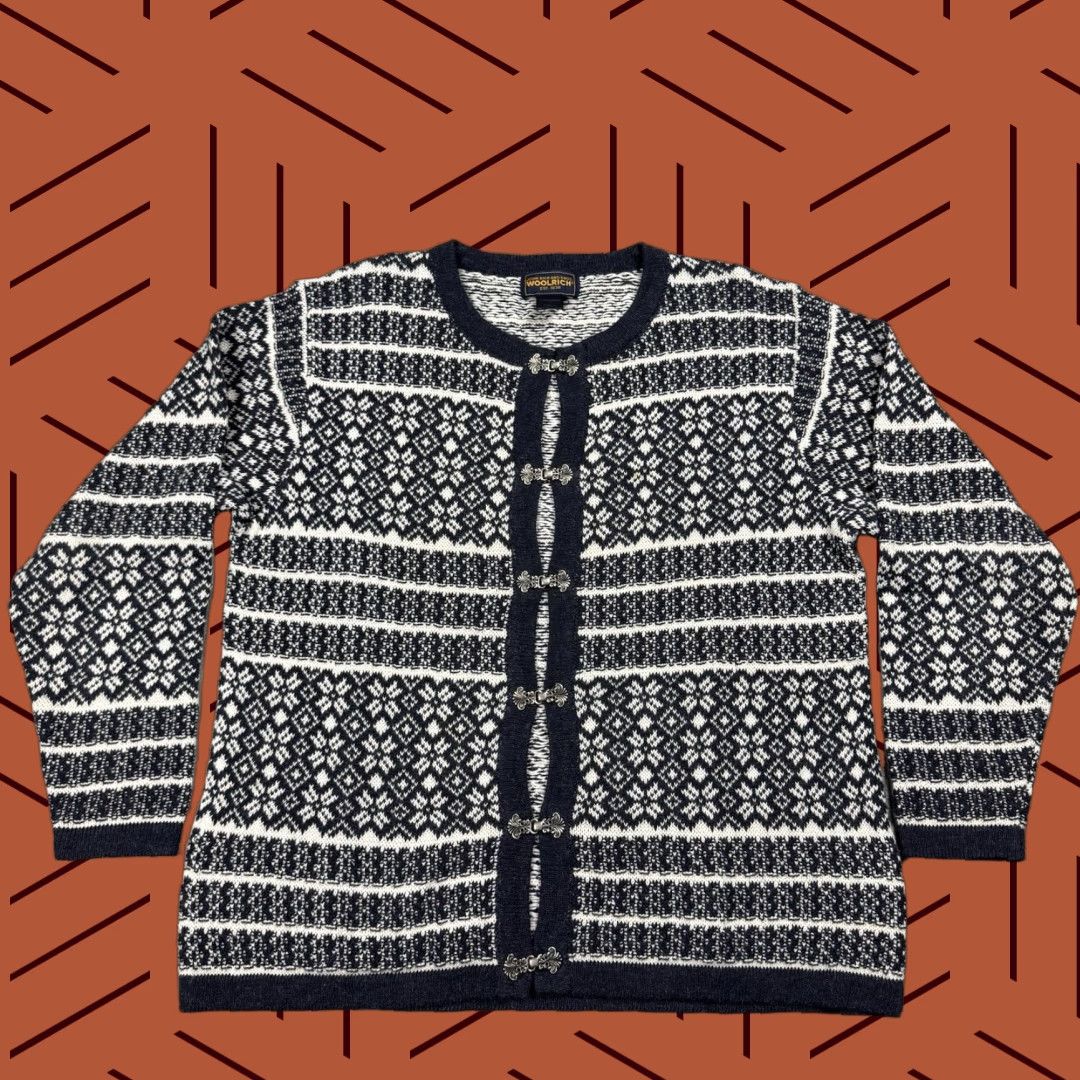 Vintage VINTAGE Woolrich Cardigan Women S Blue Nordic Fair Isle 90s Winter Christmas Snowflake Deer Size S / US 4 / IT 40 - 1 Thumbnail