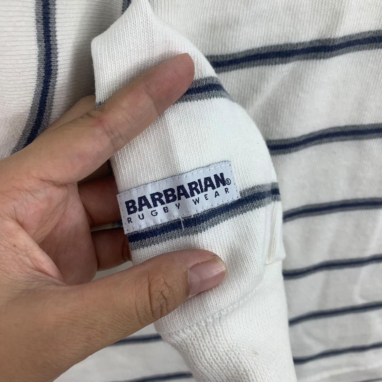 Vintage Vintage BARBARIAN RUGBY WEAR White Jersey Polo Tee Shirt Size US S / EU 44-46 / 1 - 5 Thumbnail