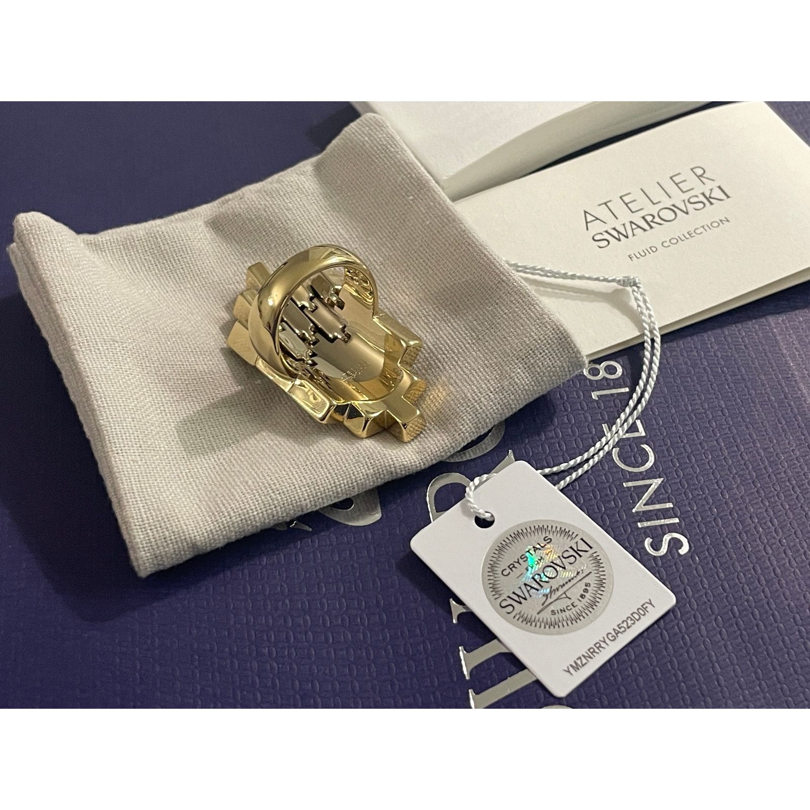 Swarovski Swarovski Atelier Fluid Azzurro Ring Golden Size 6/52 Size ONE SIZE - 4 Thumbnail