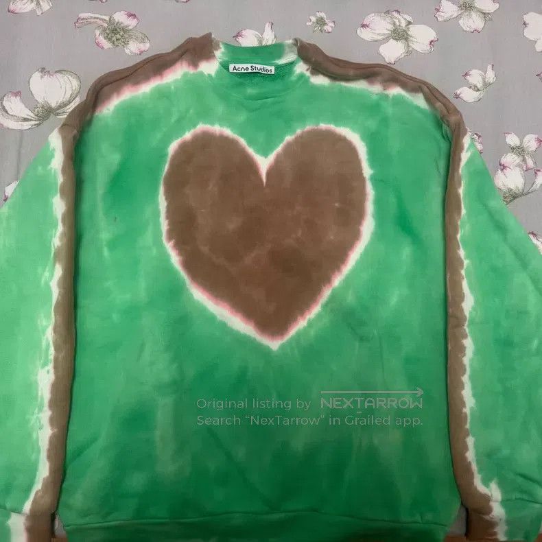 Acne Studios Acne Studios Heart Tie-Dye Green Terry Sweatshirt, Loose F Size XS / US 0-2 / IT 36-38 - 2 Thumbnail