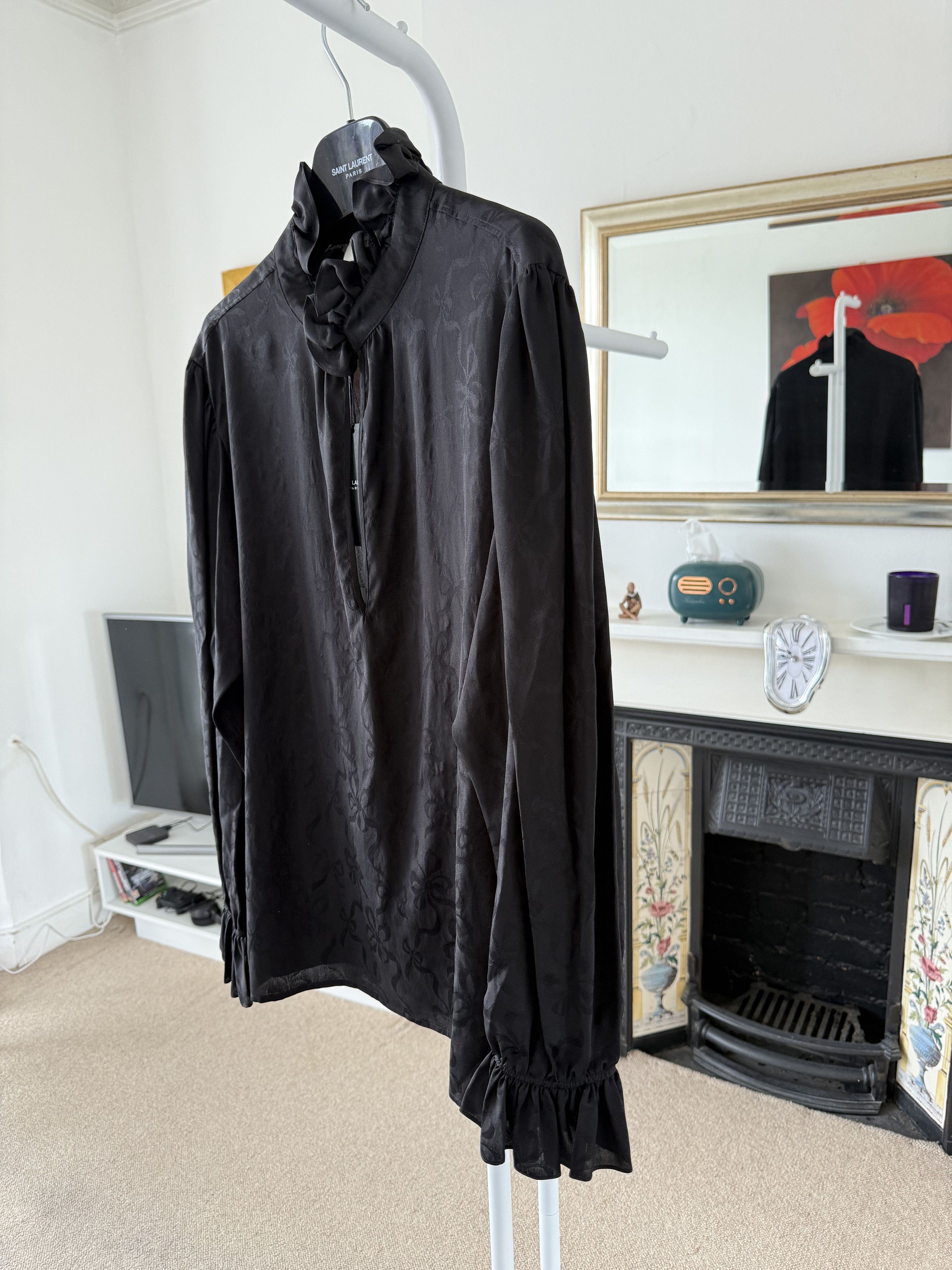 Saint Laurent Paris SS22 Saint Laurent Frilled Blouse in Matte and Shiny Silk Size US XS / EU 42 / 0 - 5 Thumbnail