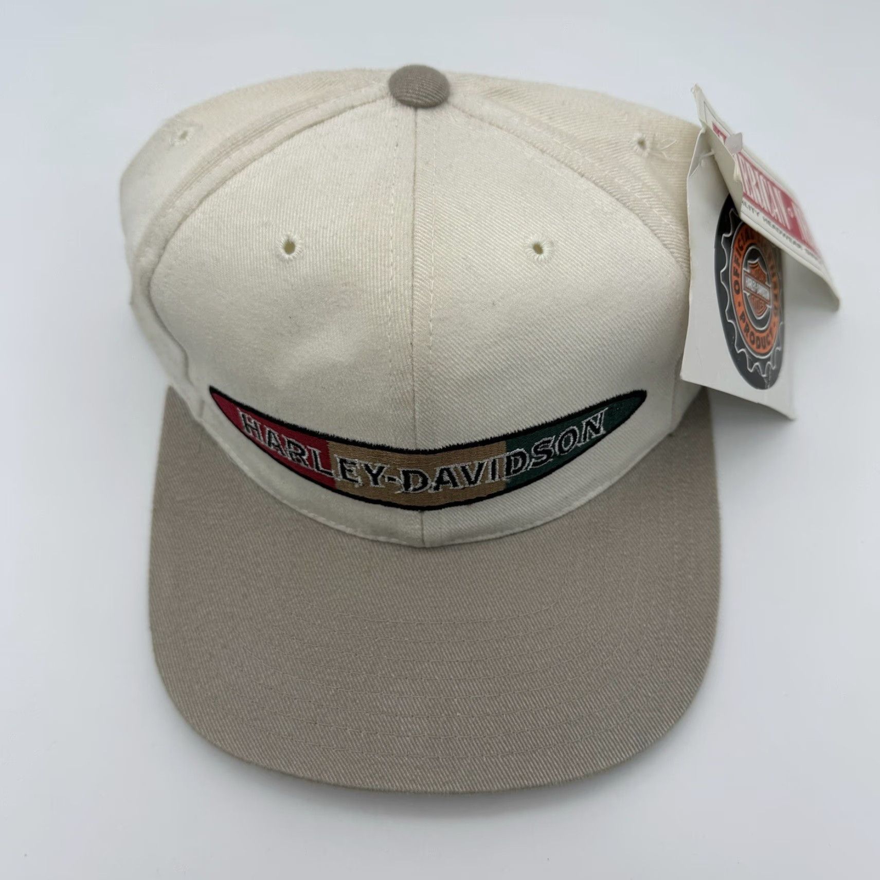 American Needle VINTAGE American Needle Harley Davidson Motorcycle Baseball Cap Unisex Adults One Size Cream/Taupe 90s Motorcycle Theme Adjustable Lightweight Size ONE SIZE - 3 Thumbnail