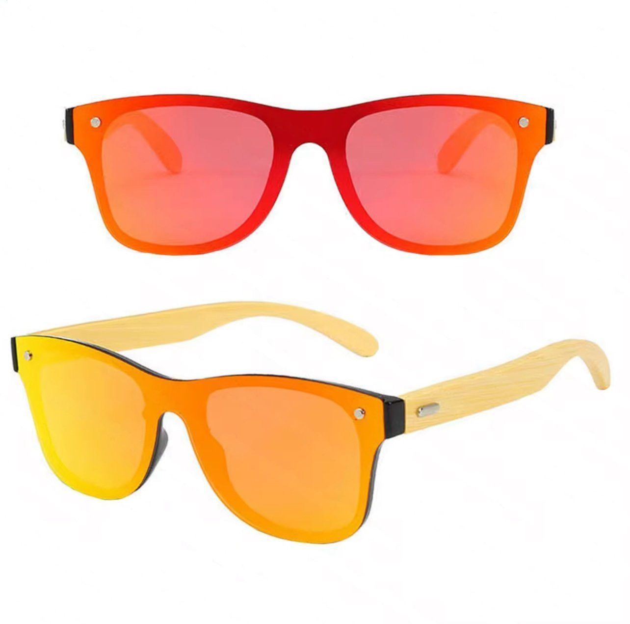 Other Bamboo Wood Polarized Sunglasses Flat Lens UV400 Red Orange Size ONE SIZE - 1 Thumbnail