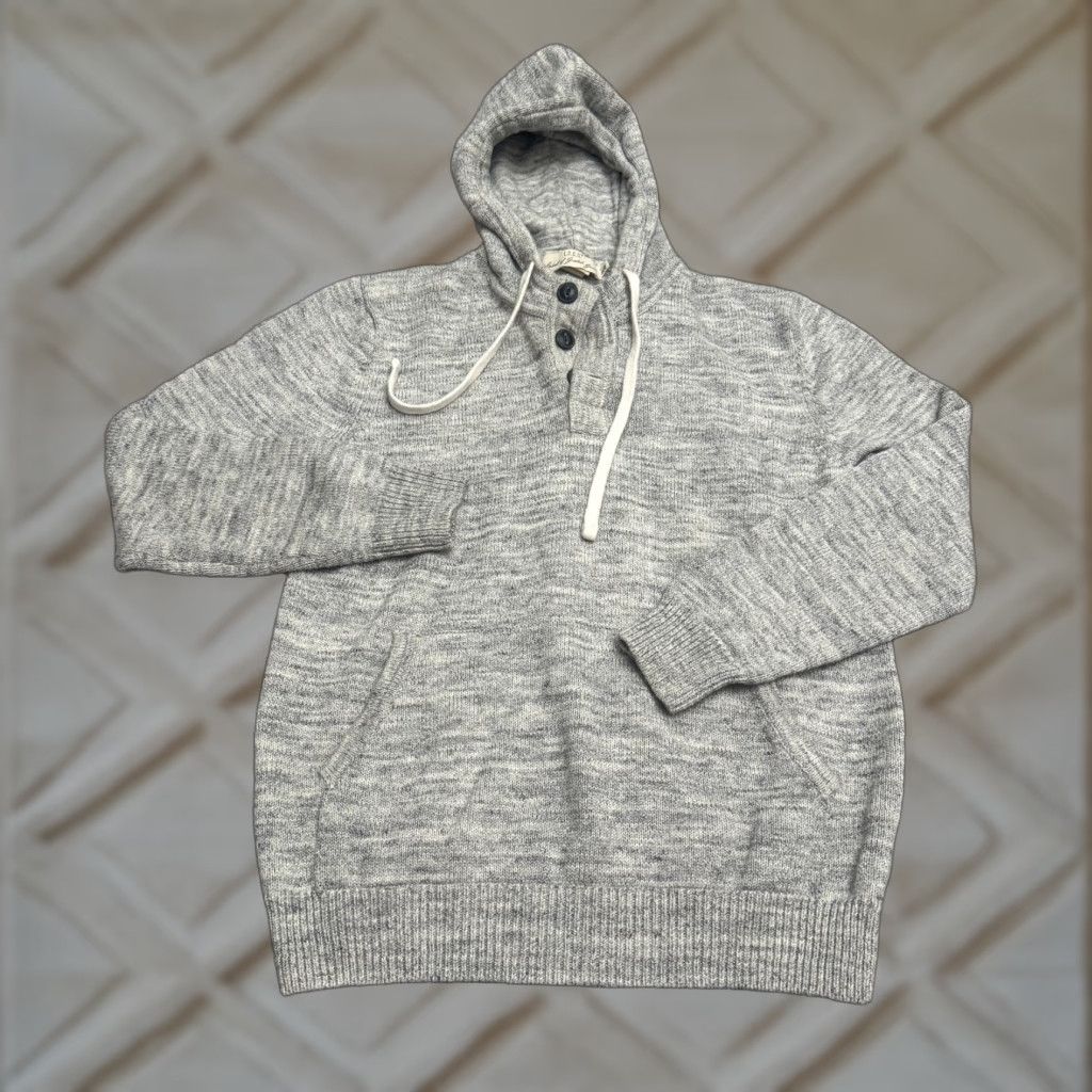 H&M H&M Mens Long Hoodie Knitted Sweater Medium Marled Gray Henley Cotton Pullover Size US M / EU 48-50 / 2 - 1 Thumbnail