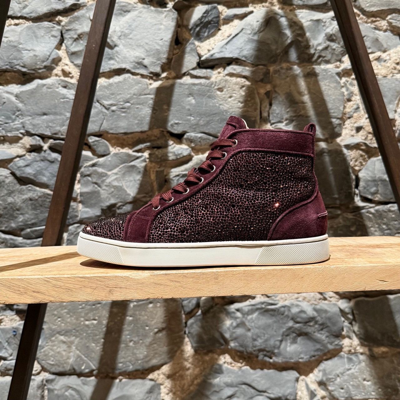 Christian Louboutin Christian Louboutin Burgundy Louis Strass High-top Sneakers Size US 8 / EU 41 - 6 Thumbnail