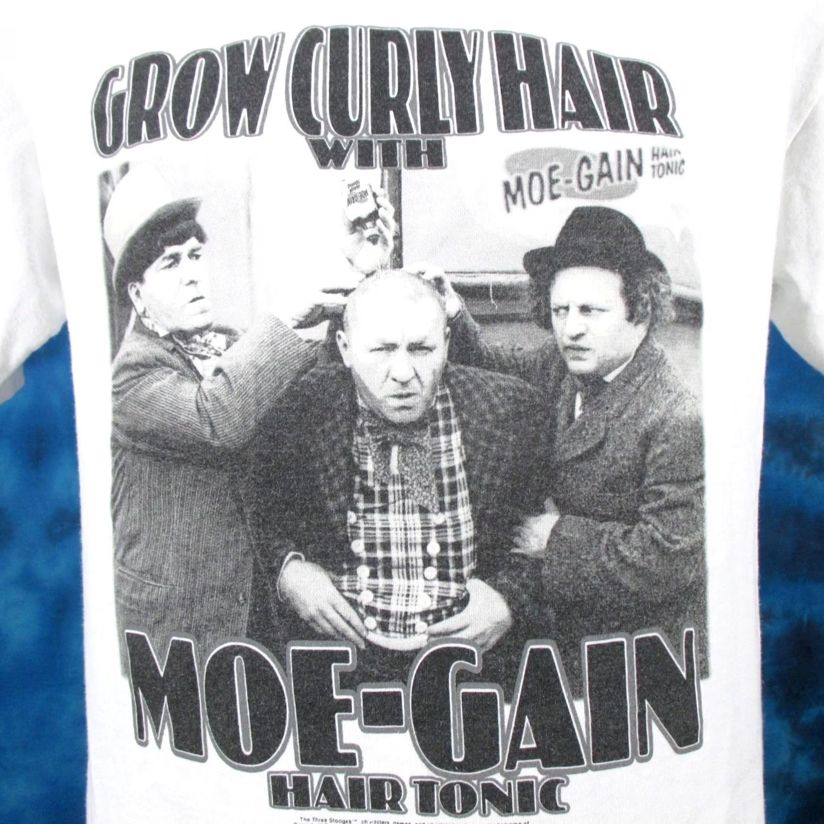 Vintage vintage THE THREE STOOGES MOE-GAIN HAIR TONIC T-Shirt M white 80s 90s adult Mens comedy shirt Size US M / EU 48-50 / 2 - 2 Thumbnail