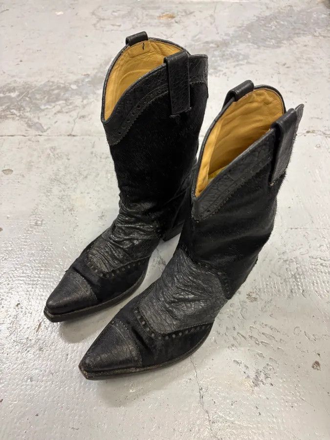 John Galliano John Galliano Black Pony Hair Leather Studded Cowboy Boots Size US 8 / EU 41 - 3 Thumbnail