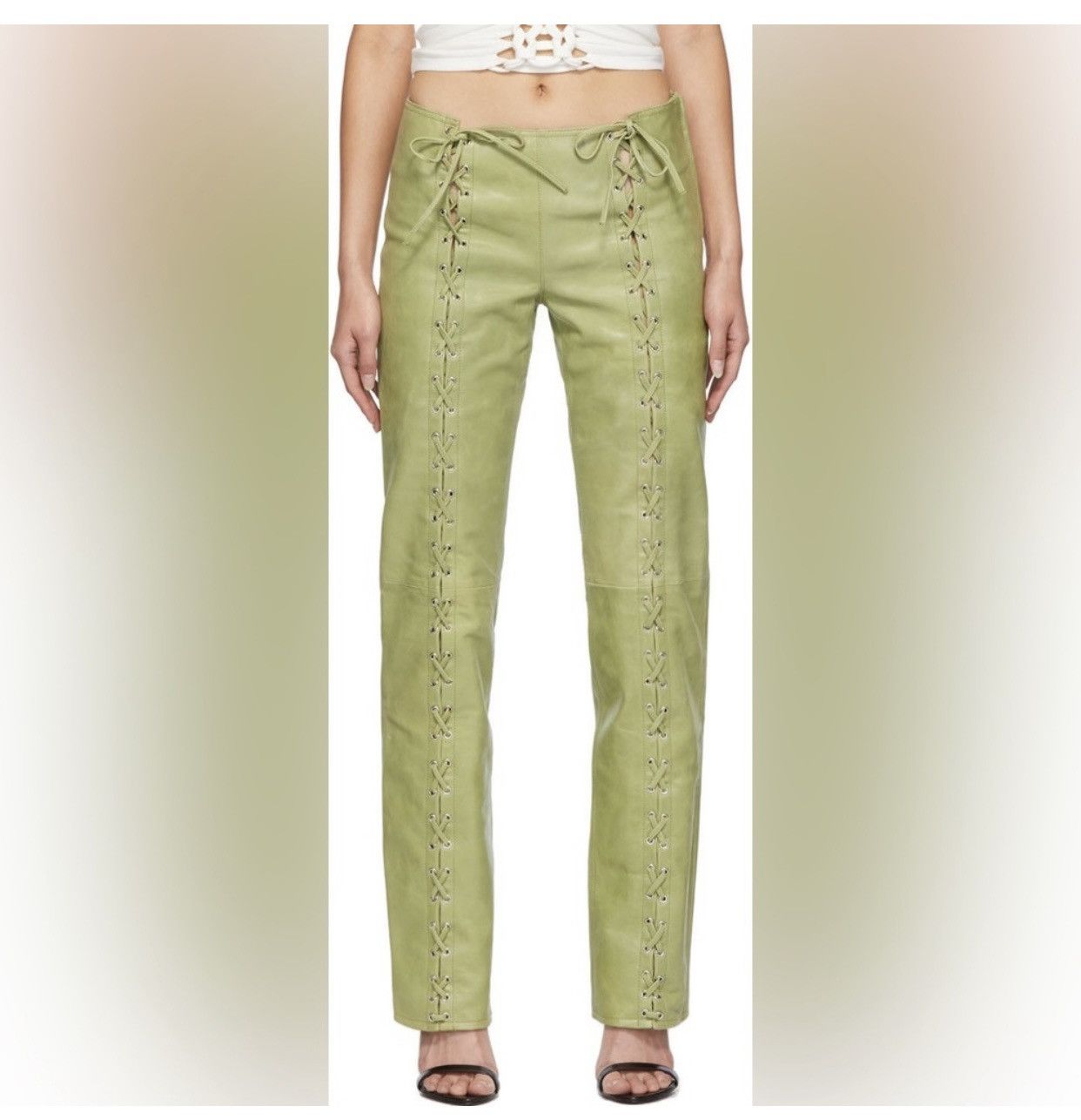 image of Saks Potts Christina Leather Pants in Green, Women's (Size 26)