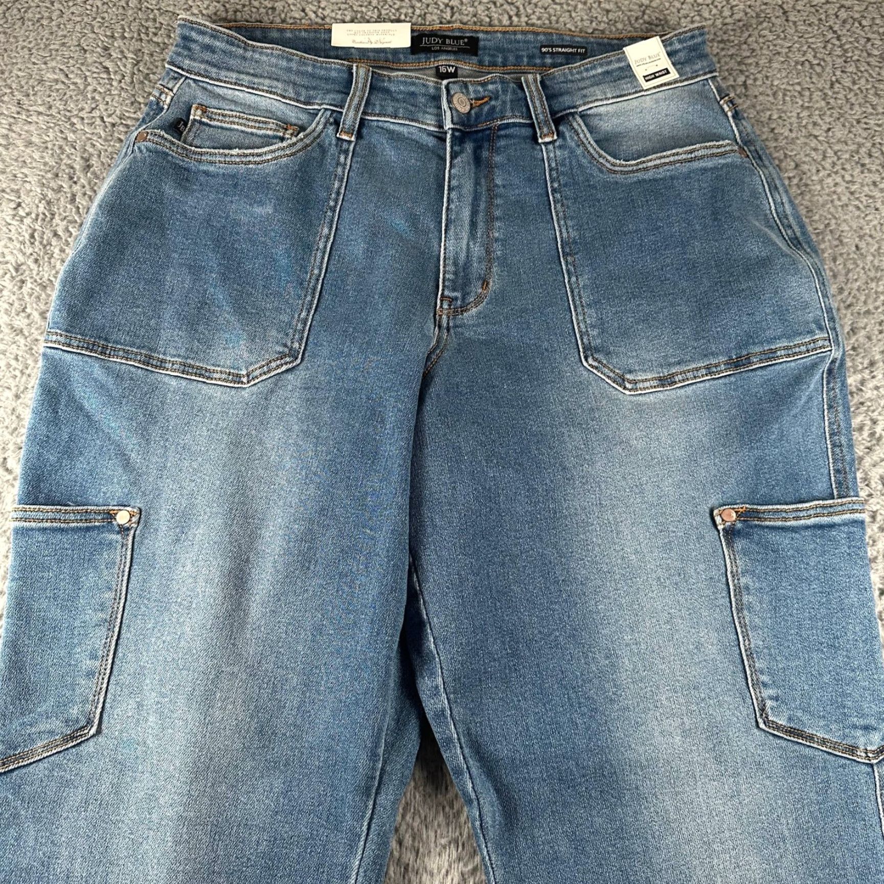 Vintage Judy Blue Jeans Womens 16W 90s Straight High Waist Cargo Light Blue NWT Size 38" / US 16 / IT 52 - 2 Thumbnail