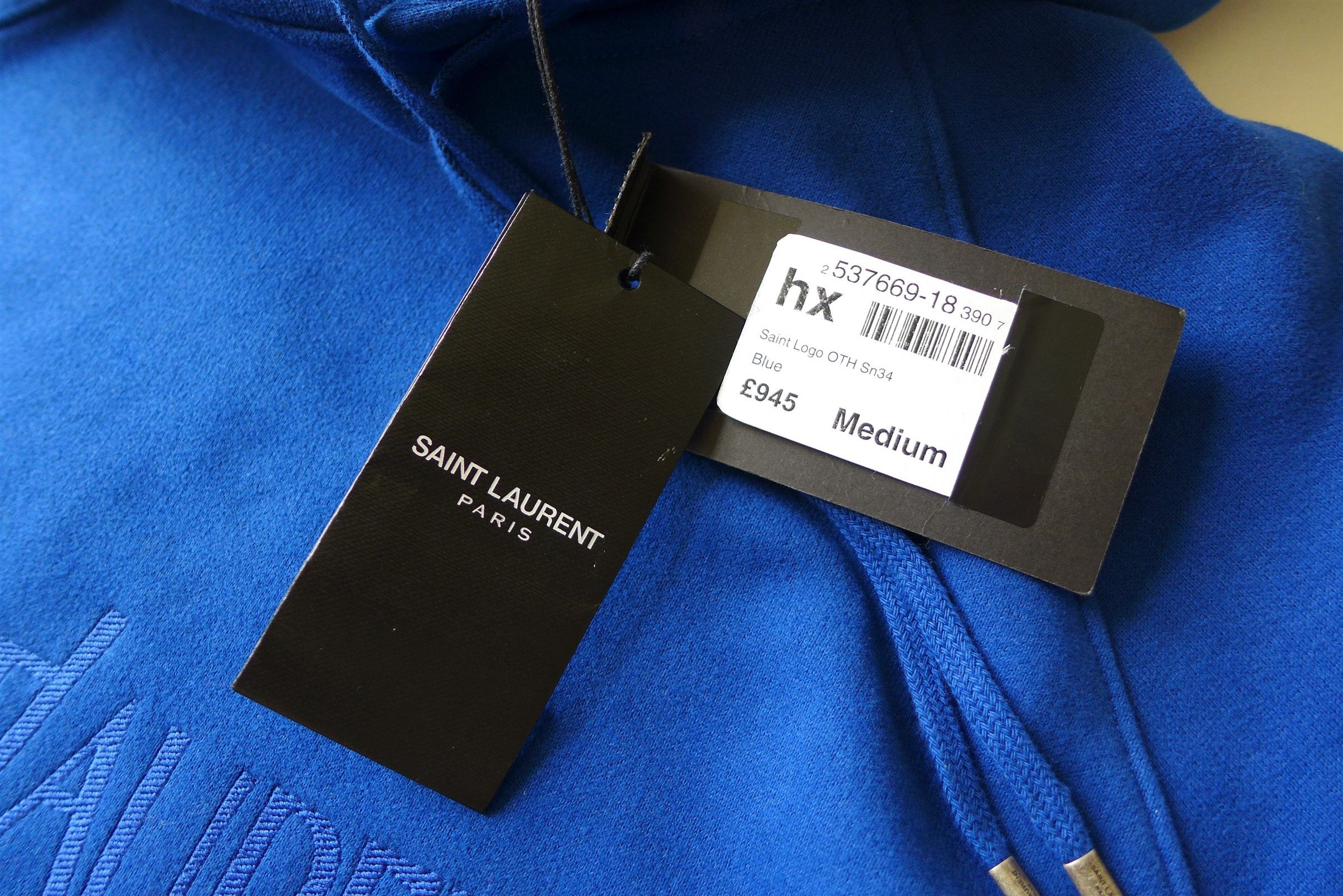 Saint Laurent Paris Saint Laurent Logo Embroidery Hoodie - Blue Cotton Size US M / EU 48-50 / 2 - 15 Thumbnail