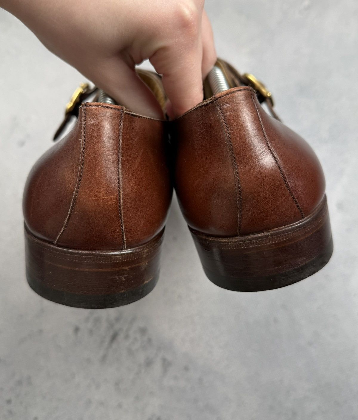 Genuine Leather Vintage Peluso Brown Leather Single Monk Strap Dress Shoes Size US 11 / EU 44 - 5 Thumbnail
