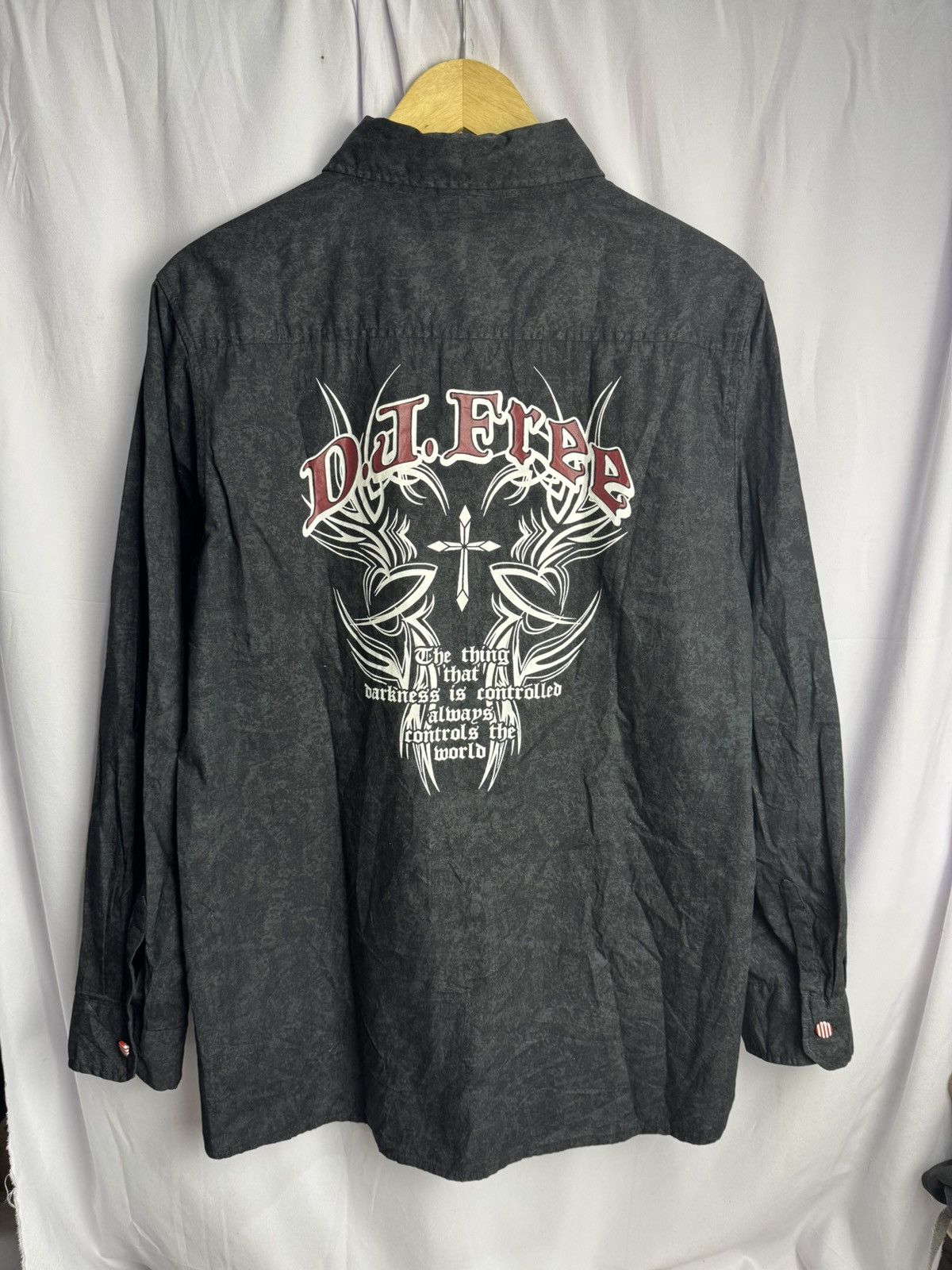 If Six Was Nine × Japanese Brand × Le Grande Bleu (L.G.B.) Japanese Crosses Tribal Poem Djfree Button Shirt Size US L / EU 52-54 / 3 - 1 Thumbnail