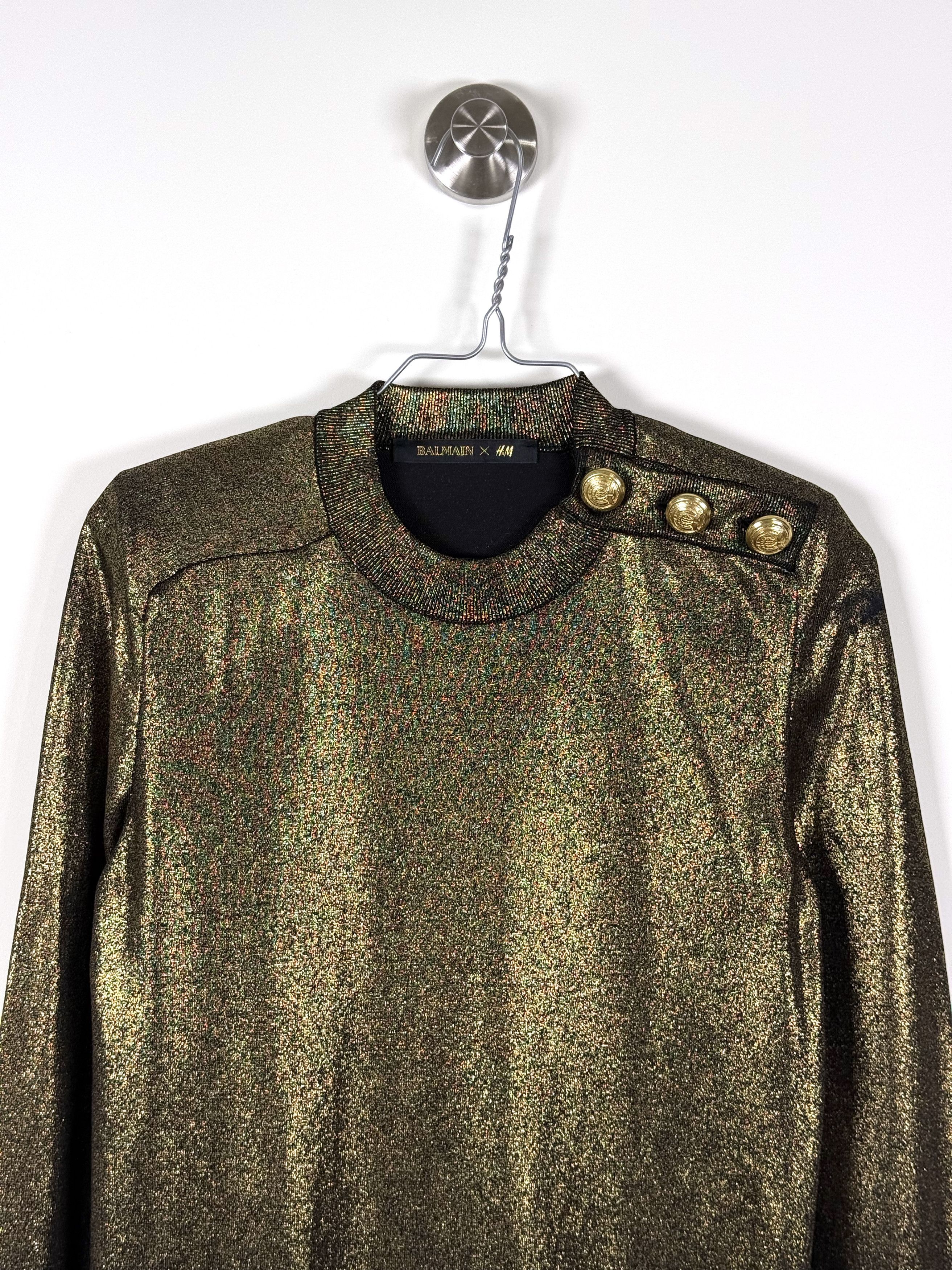 Balmain Archival Balmain x H&M Gold Metallic Shimmer Sweater ( S) Size S / US 4 / IT 40 - 2 Thumbnail