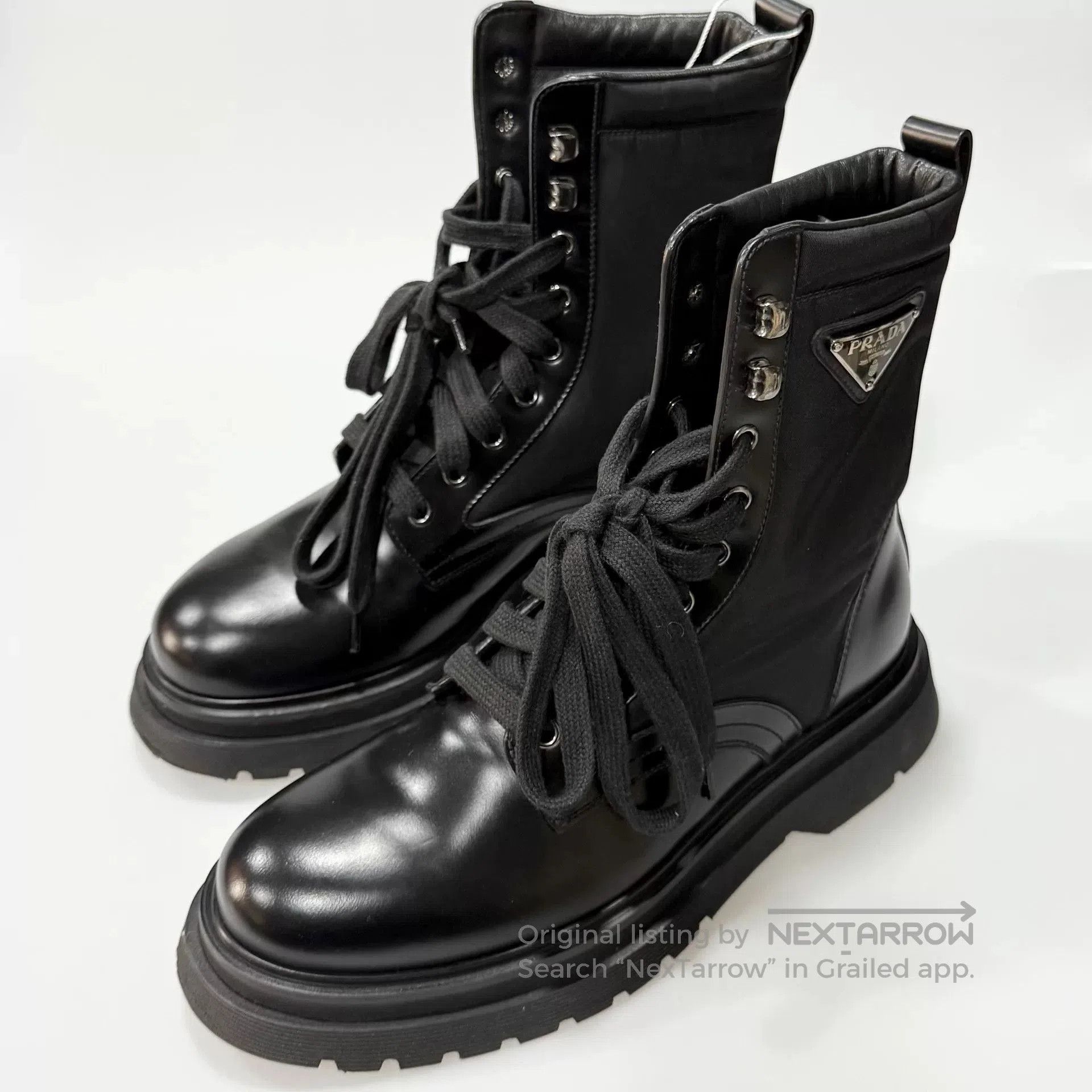 Prada Prada Black Iron Triangle Logo Martin Boots. Size US 7 / IT 37 - 1 Thumbnail