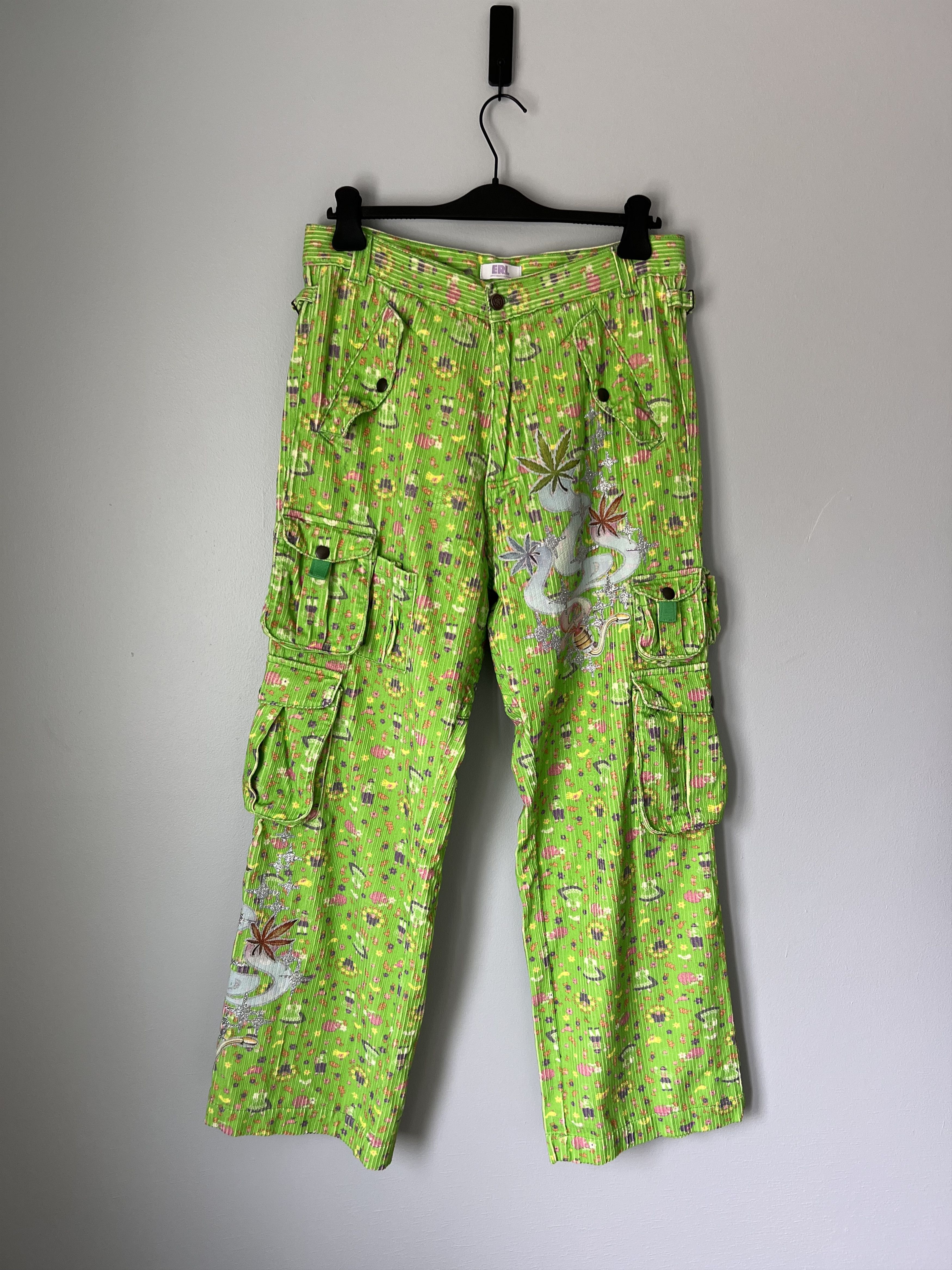 ERL ERL Printed Corduroy Cargo Pants in Green Size US 34 / EU 50 - 1 Thumbnail