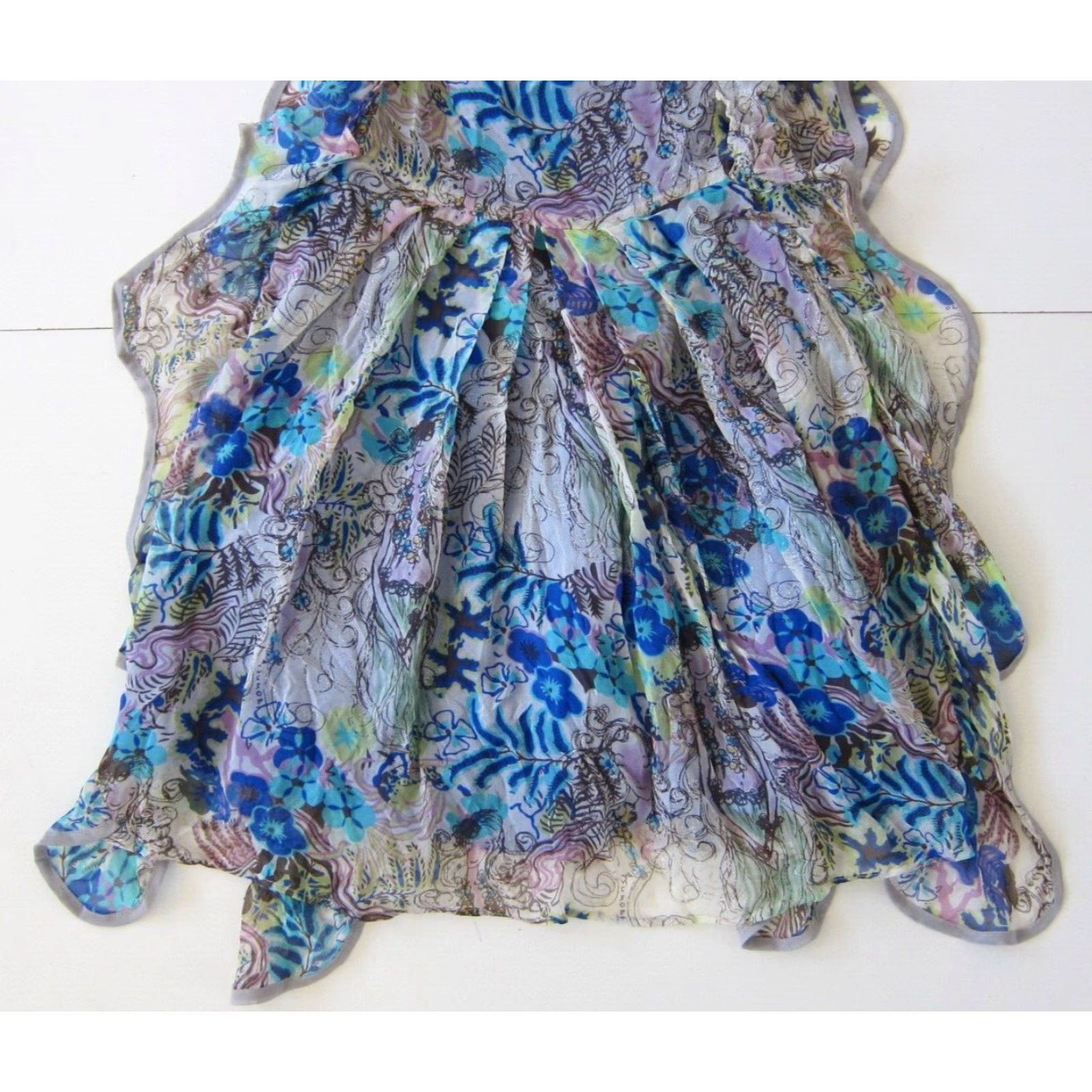 Pinko Lafer 100% Silk Pink Green Silver Blue Floral Flowy Ruffle Tank Sun Dress Size 2 Size XS / US 0-2 / IT 36-38 - 7 Thumbnail