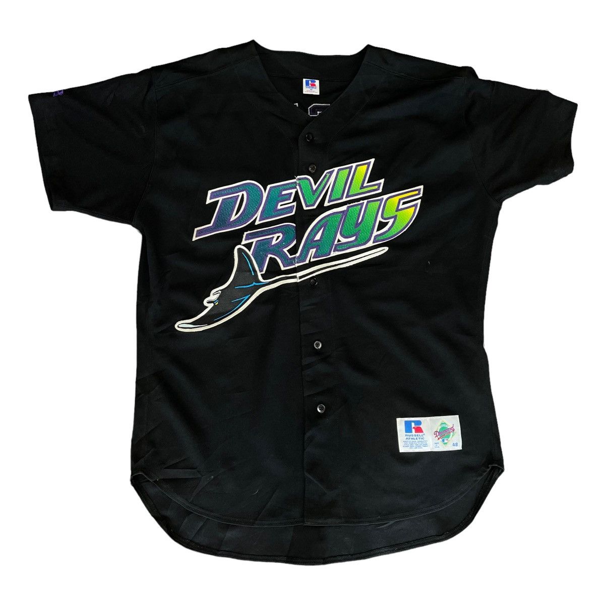 Russell Athletic, Shirts, Vintage Usa Made Russell Athletic Tampa Bay Devil  Rays Mlb Jersey Xl