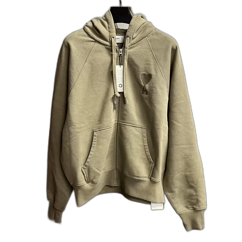 AMI Khaki Logo Hooded Sweatshirt with Heart Design Size US XL / EU 56 / 4 - 1 Thumbnail