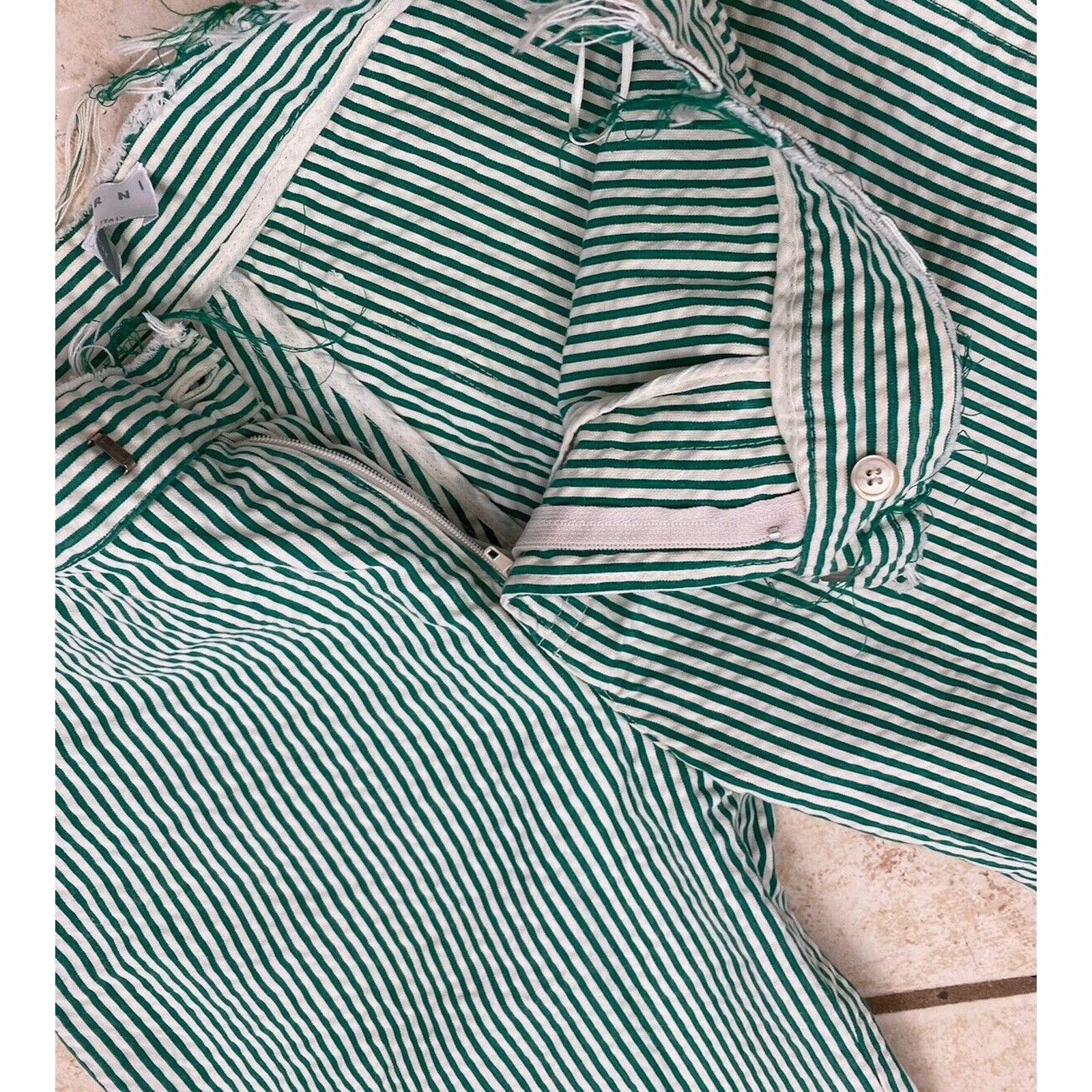 Marni Marni Green White Striped Wide-Leg Pants Size 40 IT Culottes Size 27" / US 4 / IT 40 - 4 Thumbnail