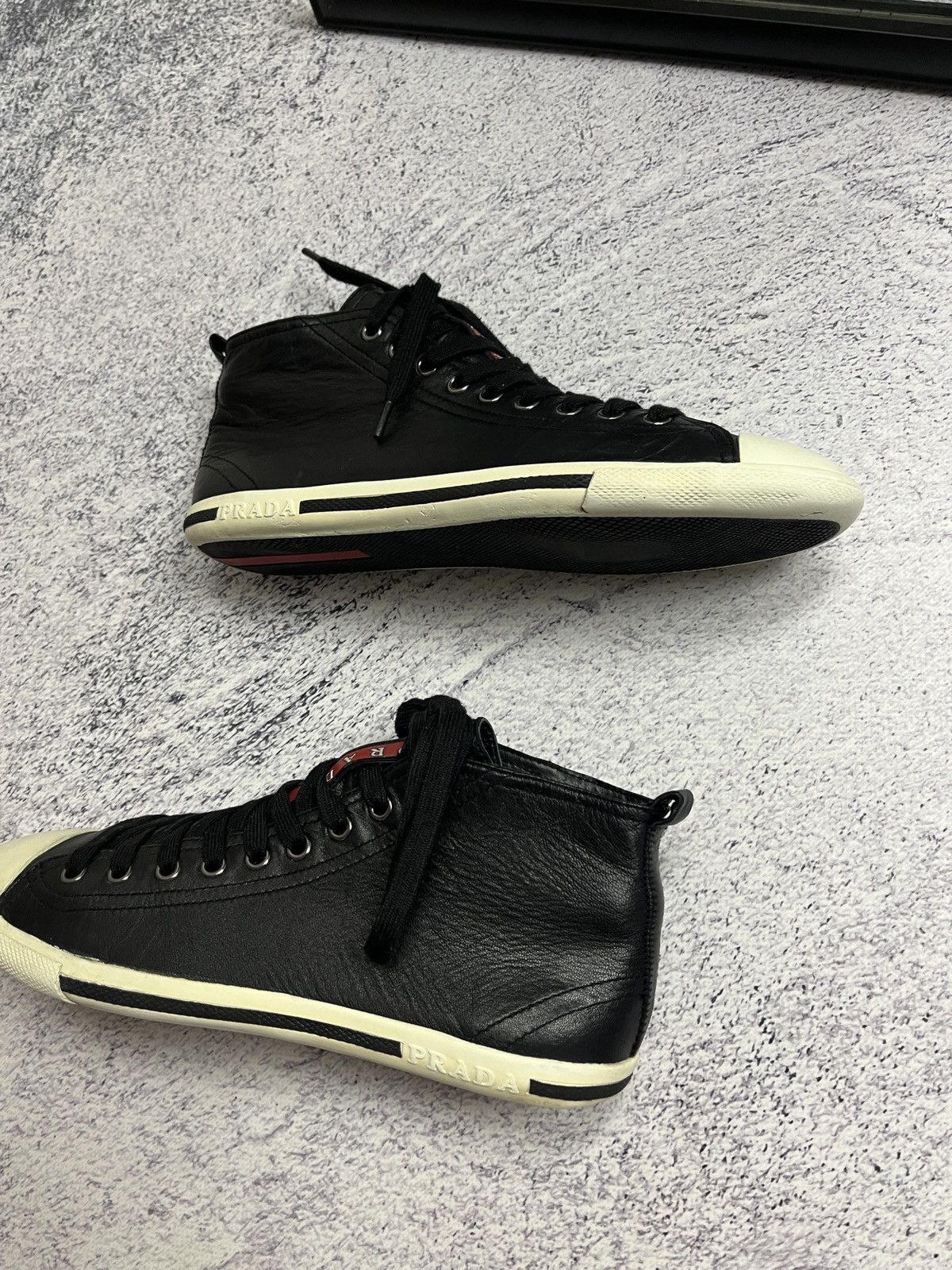 Prada Prada Red Tab Leather High Top Sneakers Shoes Size US 6 / IT 36 - 3 Thumbnail