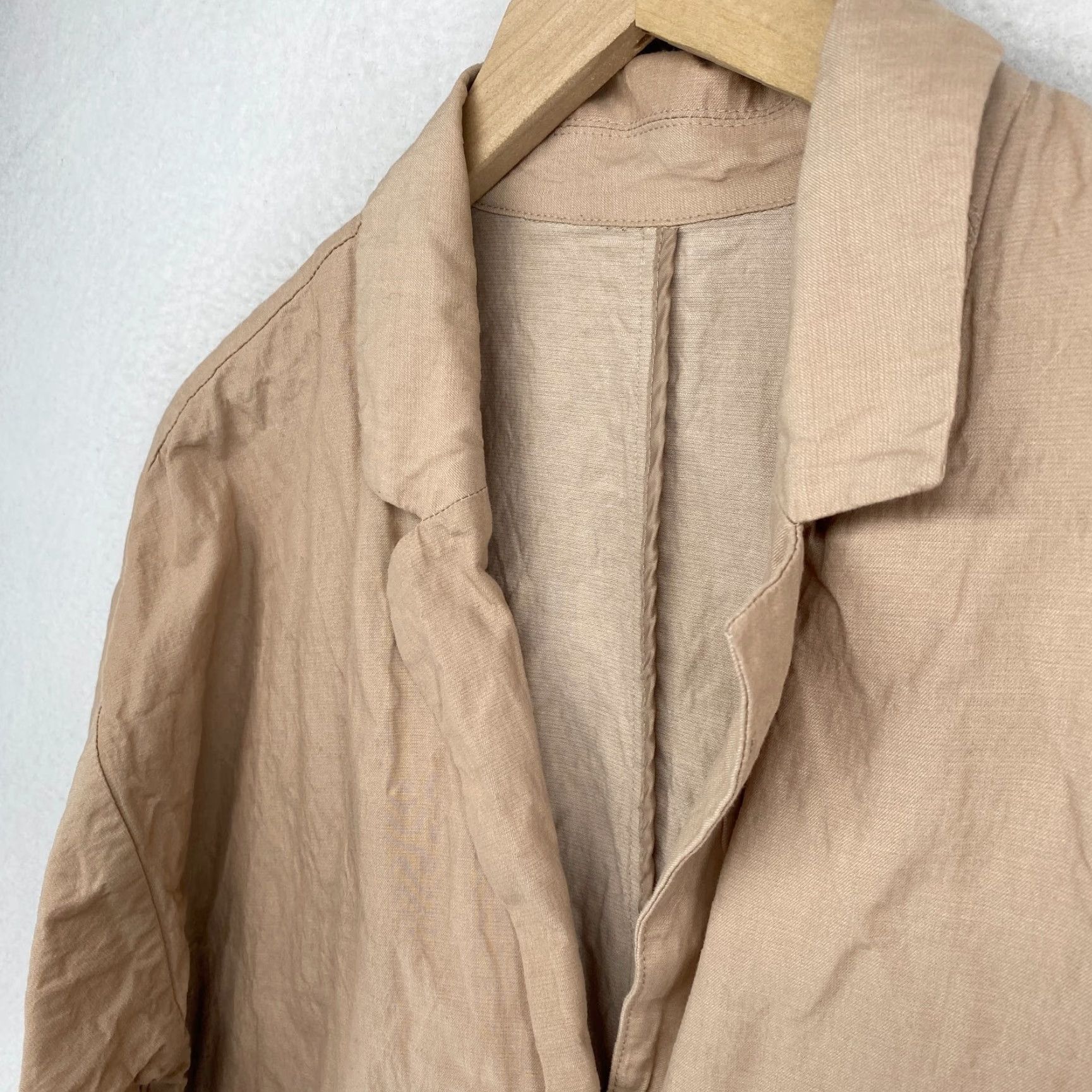 EILEEN FISHER Blazer L Organic Cotton Metallic Snap Front Jacket Beige Shirt