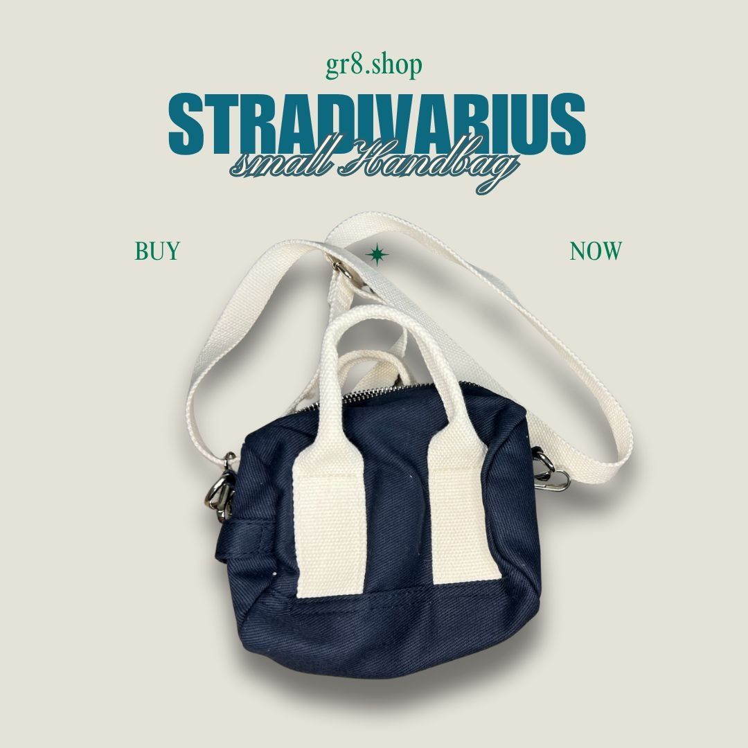 Stradivarius Stradivarius Navy Blue Small Handbag With White Straps & Sil Size ONE SIZE - 1 Thumbnail
