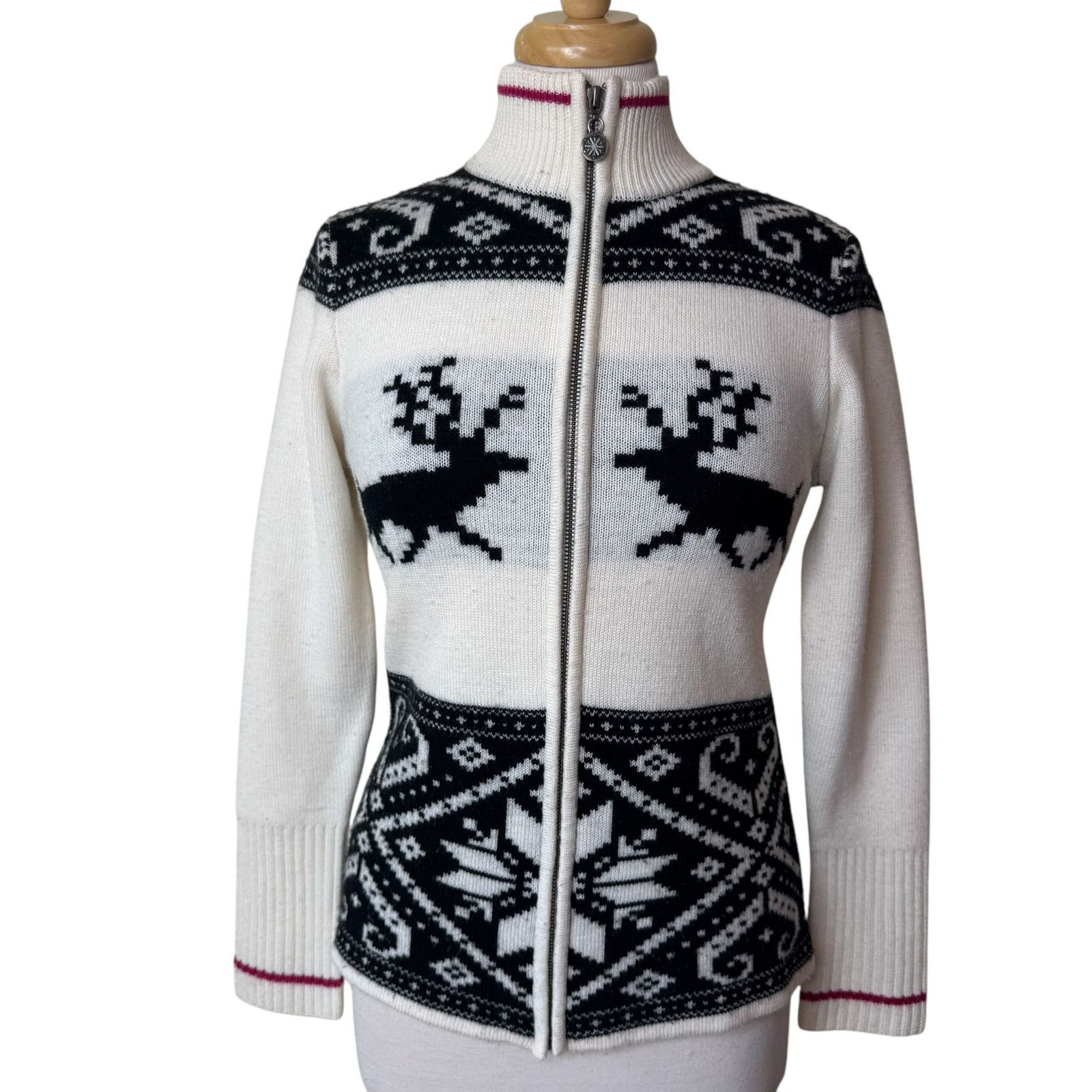 Other NEVE Ski Reindeer 100% Wool Full Zip Up Sweater Size Medium Size M / US 6-8 / IT 42-44 - 10 Thumbnail