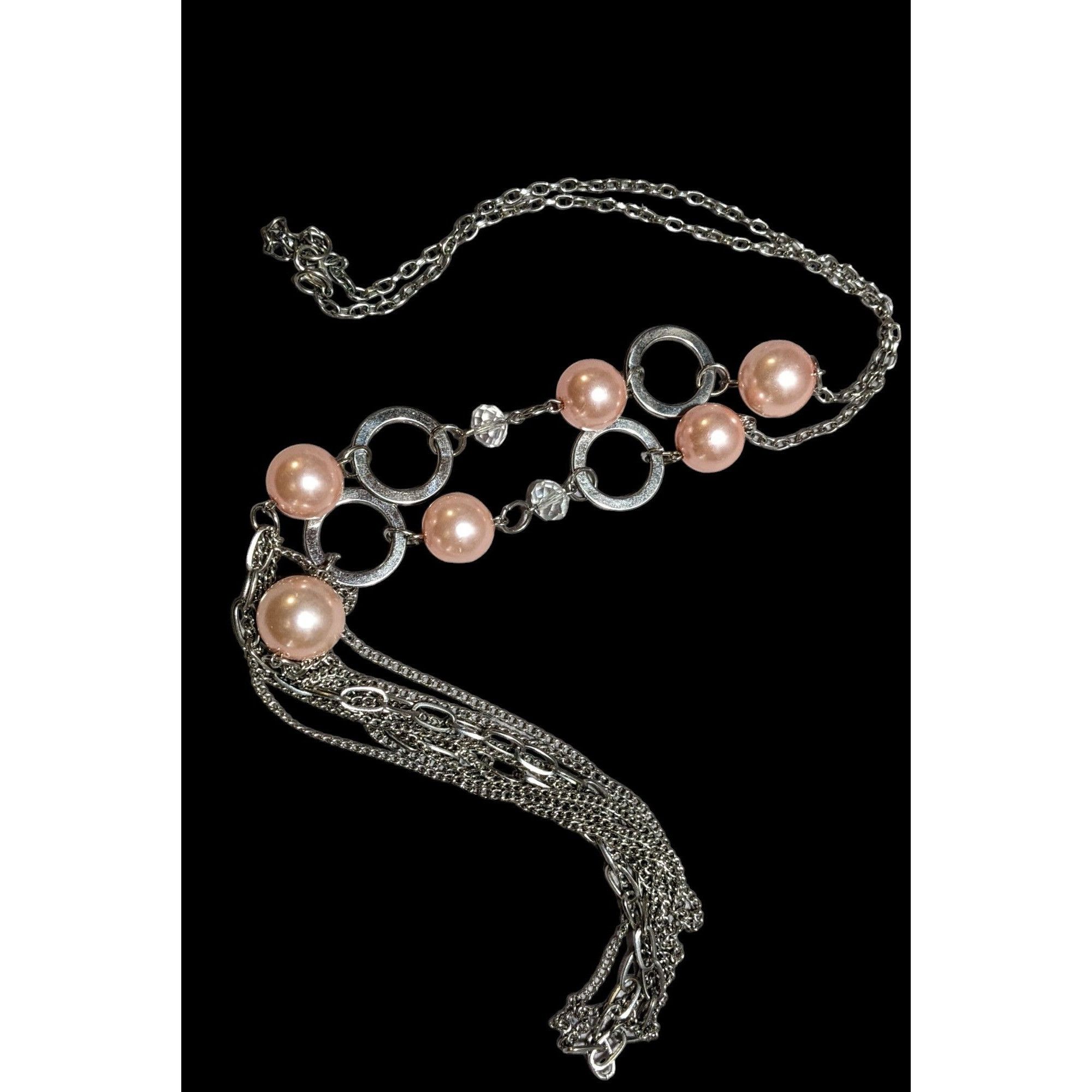 Other Long Silver & Pink Pearl Chain Necklace Size ONE SIZE - 1 Thumbnail