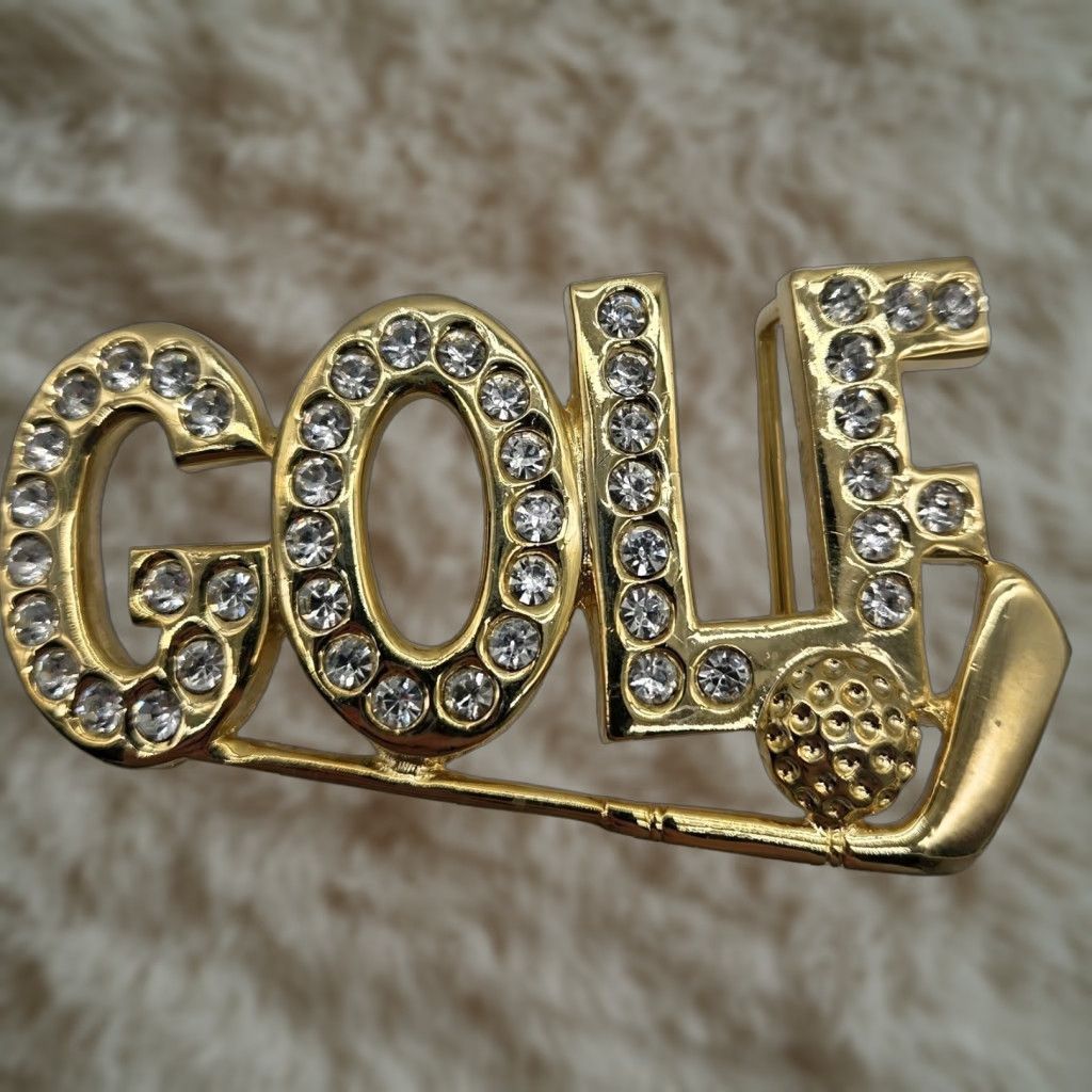 Vintage Navika GOLF Sign Rhinestones Gold Tone Glamorous Belt Buckle Womens Size ONE SIZE - 1 Thumbnail