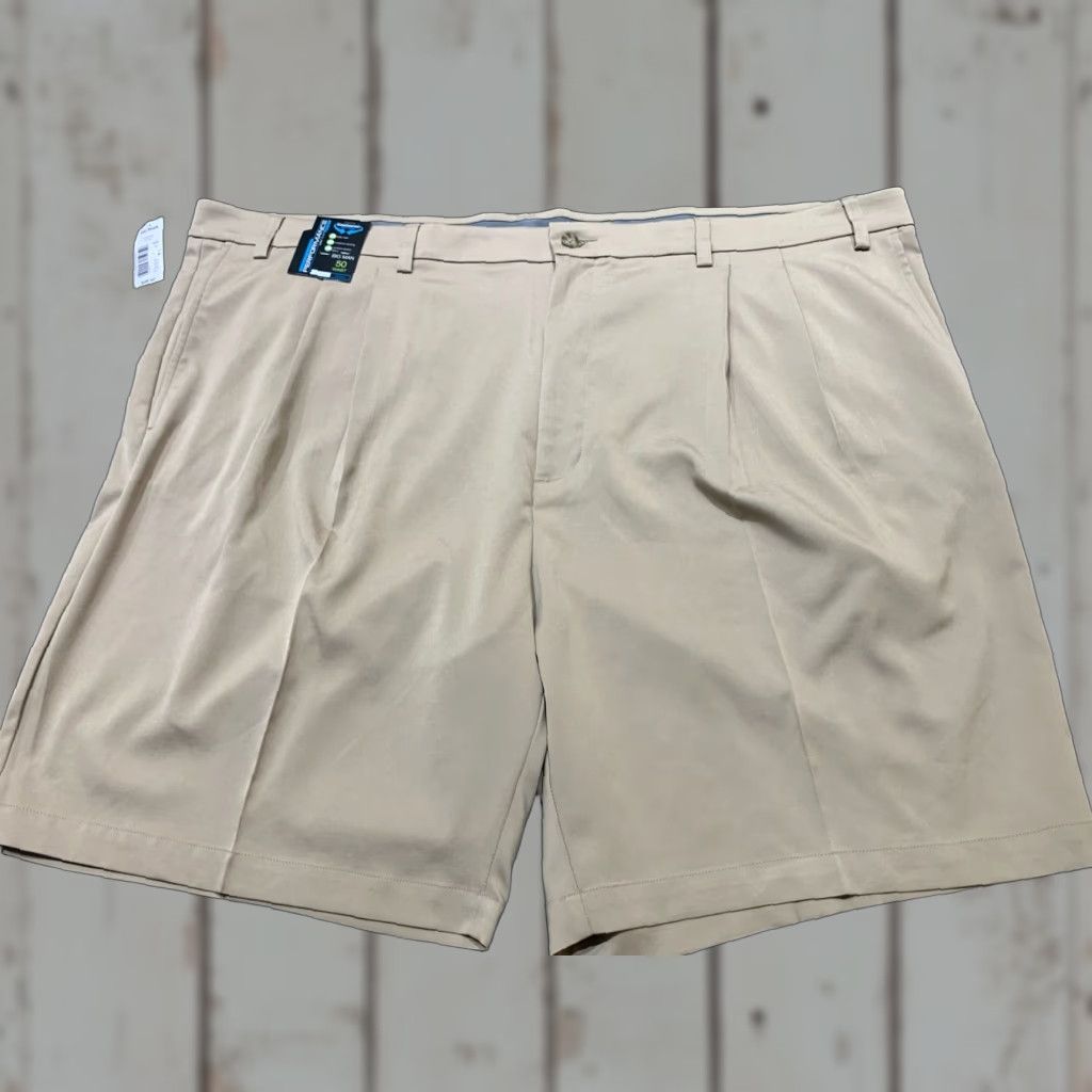 Roundtree & Yorke Roundtree & Yorke Men’s Classic Fit Golf Pleated Chino Shorts - Khaki, 50in Waist, Big & Tall Size US 34 / EU 50 - 1 Thumbnail