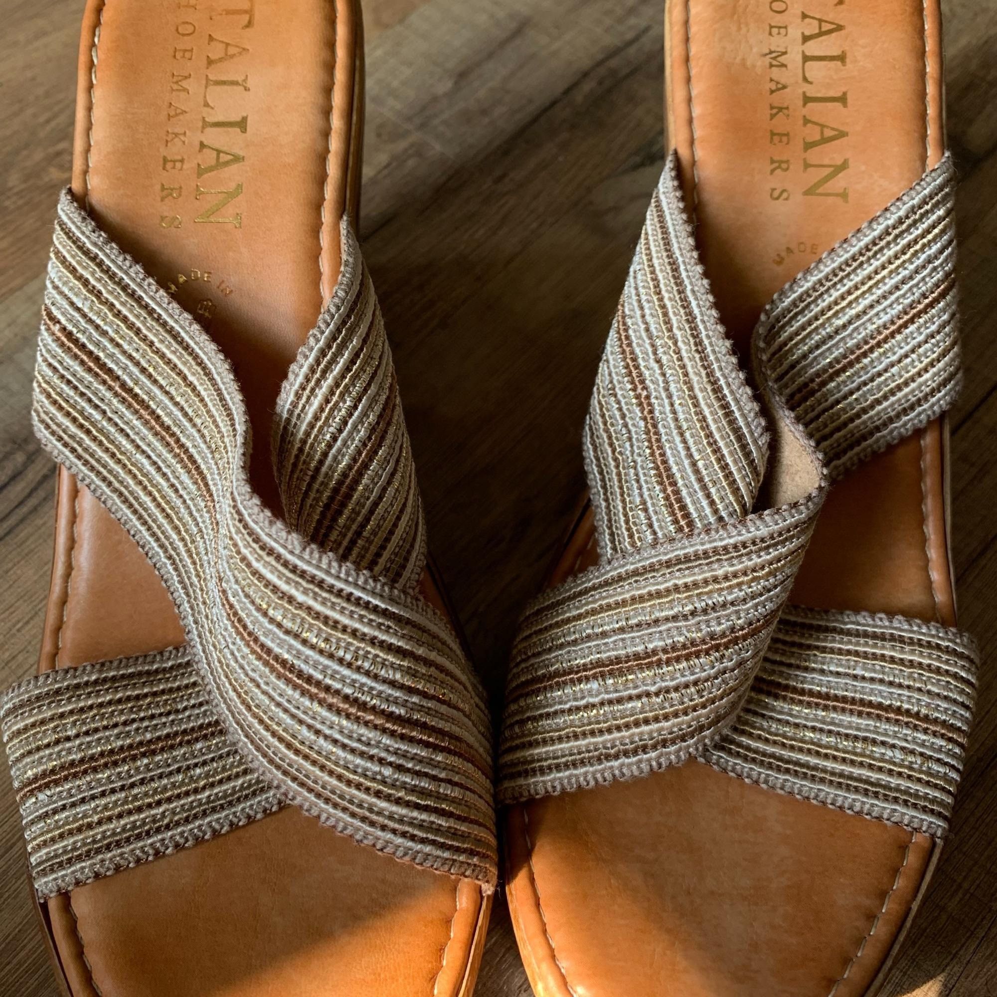 Other Italian Shoemakers Metallic Weave Earthy Boho Wedge Sandals Size US 9 / IT 39 - 6 Thumbnail