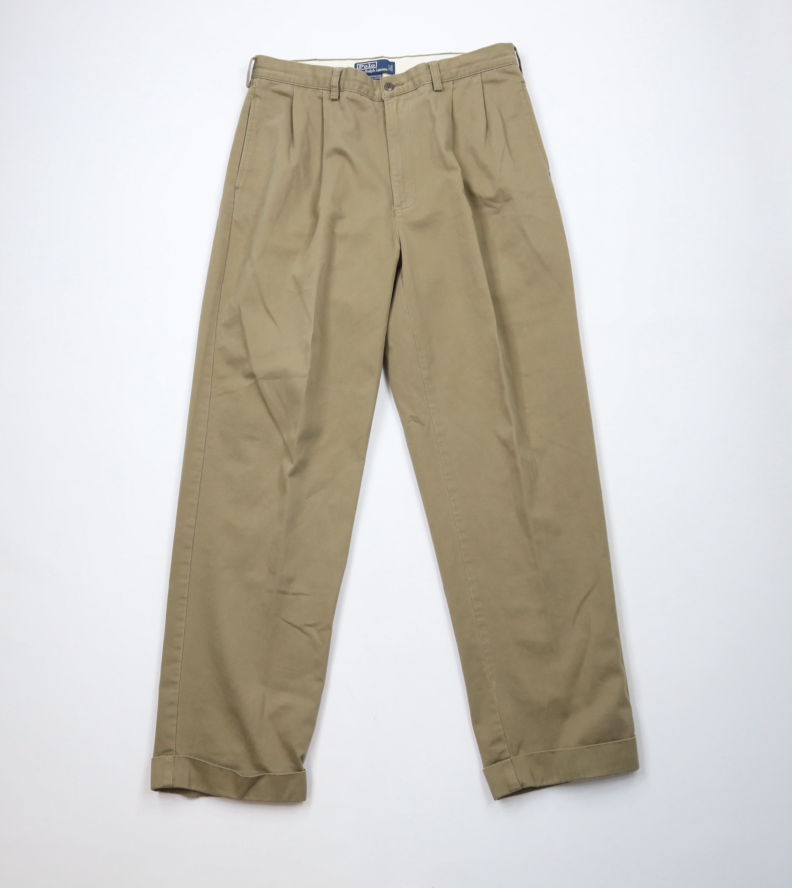 Ralph Lauren Vintage 90s Ralph Lauren Pleated Cuffed Wide Leg Chino Pants Size US 35 - 1 Thumbnail